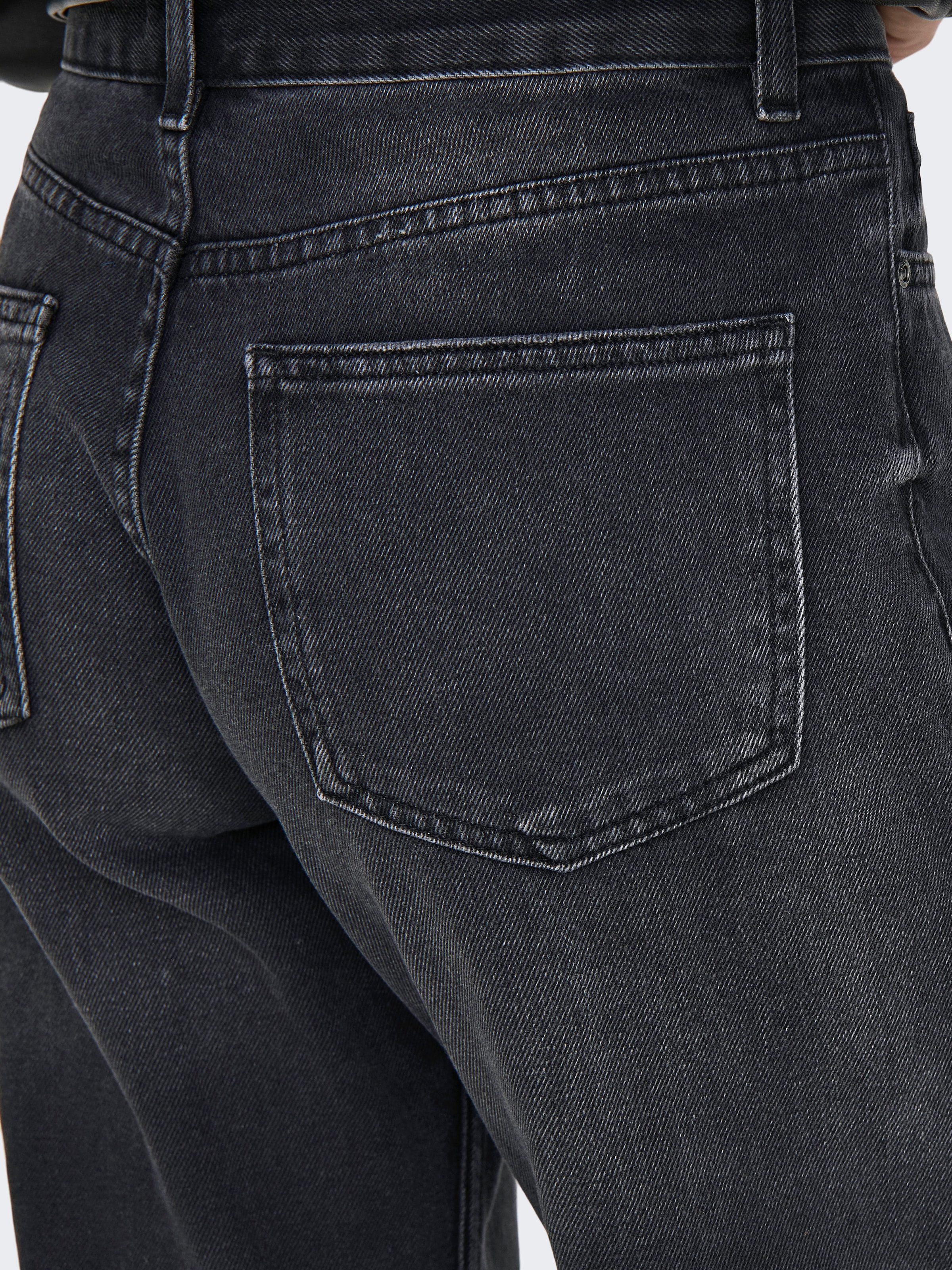 ONLY Weite Jeans »ONLELLA MW WIDE FOLD UP TAI523 DNM« mittlere Taille, weite Beinform, washed black