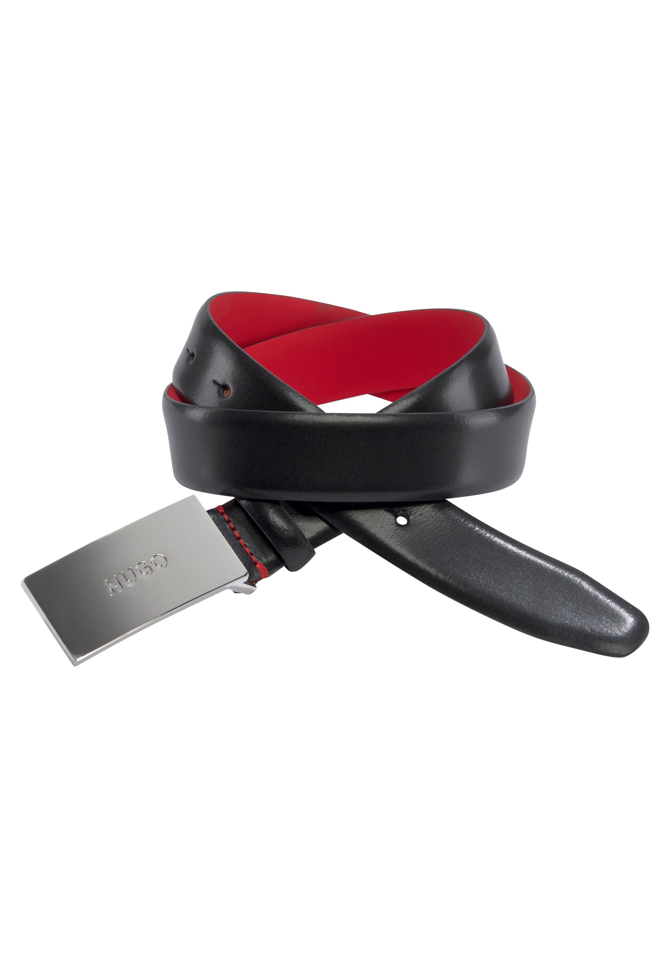 HUGO Ledergürtel »BALDWIN-N«, mit silberner Logo-Koppelschliesse und roter  Naht online shoppen bei OTTO