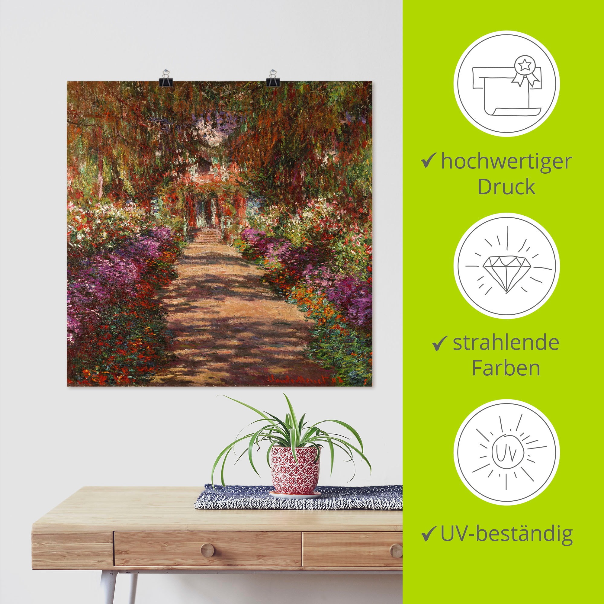 Artland Wandbild »Weg in Monets Garten in Giverny. 1902«, Garten, (1 St.), als Alubild, Outdoorbild, Leinwandbild, Poster, Wandaufkleber