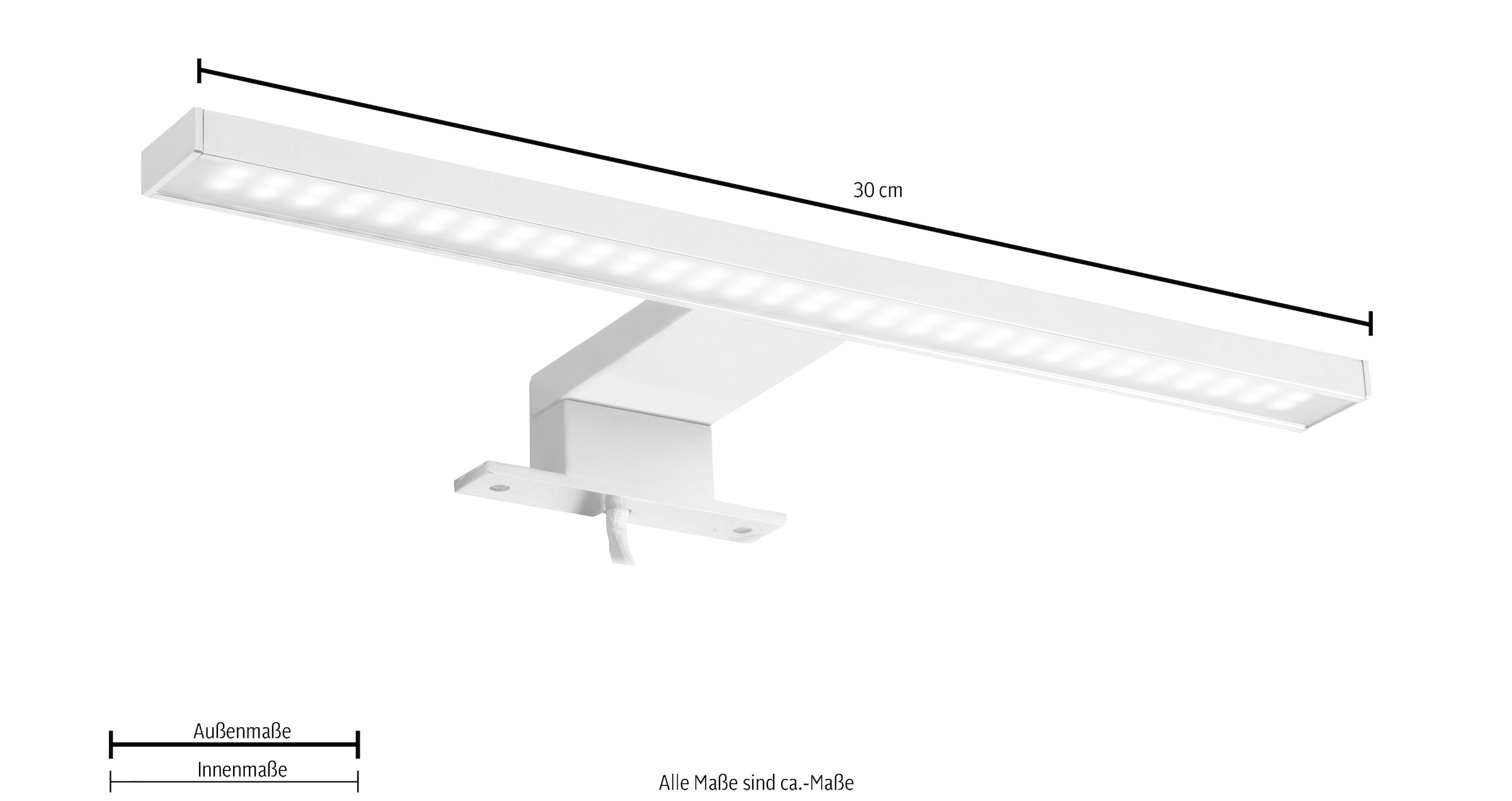 trendteam LED Spiegelleuchte LED-Board Kaltweiß Länge 30 cm - LED Badaufbauleuchte mit kaltem Licht - Mit Multibox