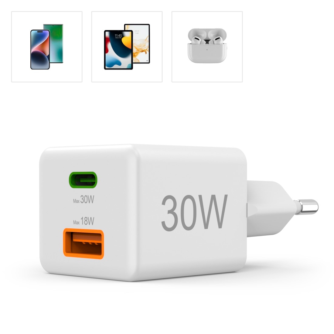 Hama Schnelllade-Gerät »Schnelladegerät, 1x USBC, 1x USB-A, 30W, PD, Qualcomm® Quick Charge™«