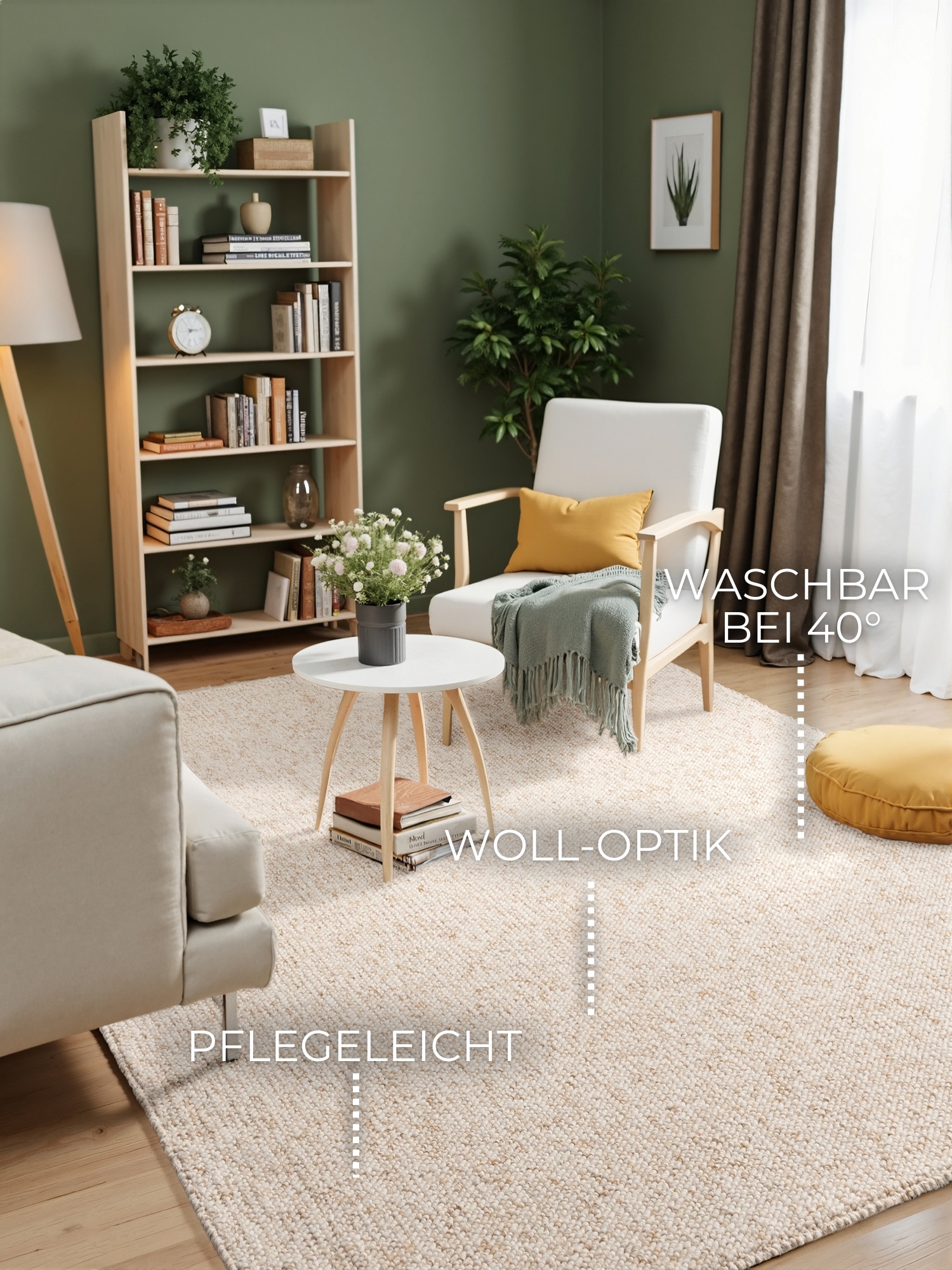ELLE DECORATION Teppich »Rocco«, rechteckig, 10 mm Höhe, Läufer, waschbar, Wohnzimmer, Esszimmer, Woll-Optik