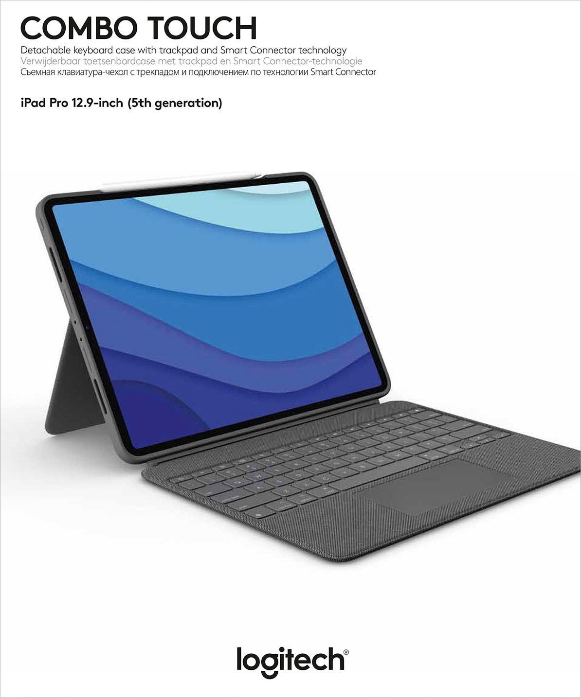 Logitech iPad-Tastatur »Combo Touch iPad Pro 12,9 (5. Gen - 2021) Keyboard Case«, (ausklappbare Füße-Multimedia-Tasten)