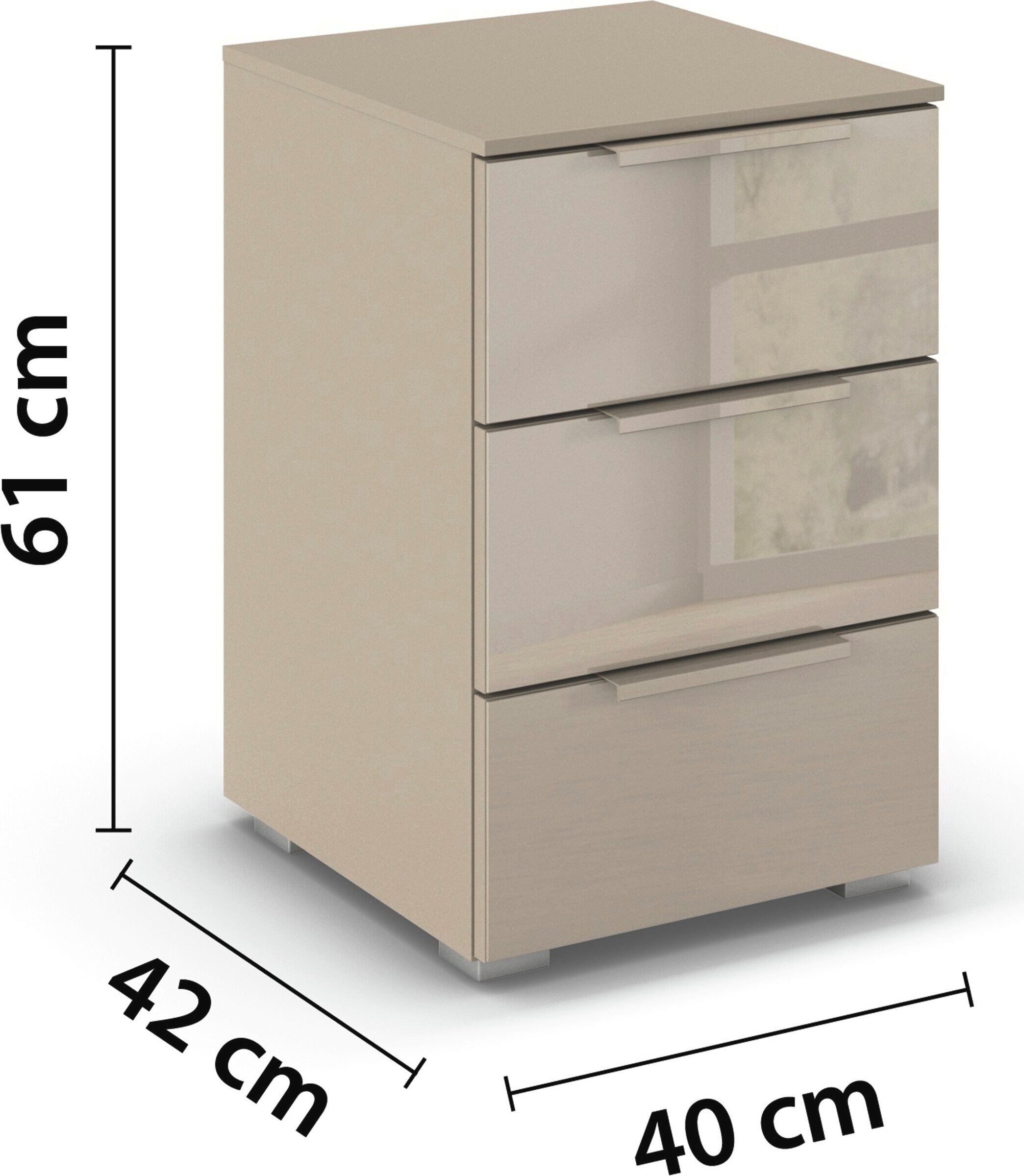 rauch Nachtkommode »Nachttisch Nachtkonsole MONTCLAR Frontauswahl Dekor/Hochglanz/Glas« Breite 40 cm / Höhe 61 cm, inkl. Soft-Close-Funktion,  mit 3 geräumigen Schubladen, viele Griffvarianten MADE IN GERMANY