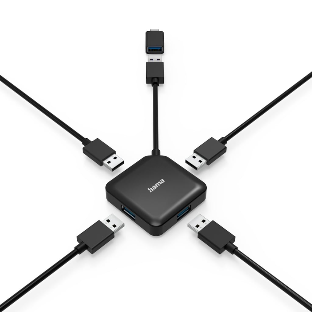 Hama USB-Adapter »USB-C Multiport Adapter Set 2 in1, USB-C, USB-A, USB 3.2 Gen1, schwarz«, USB-C zu USB Typ A, 15 cm