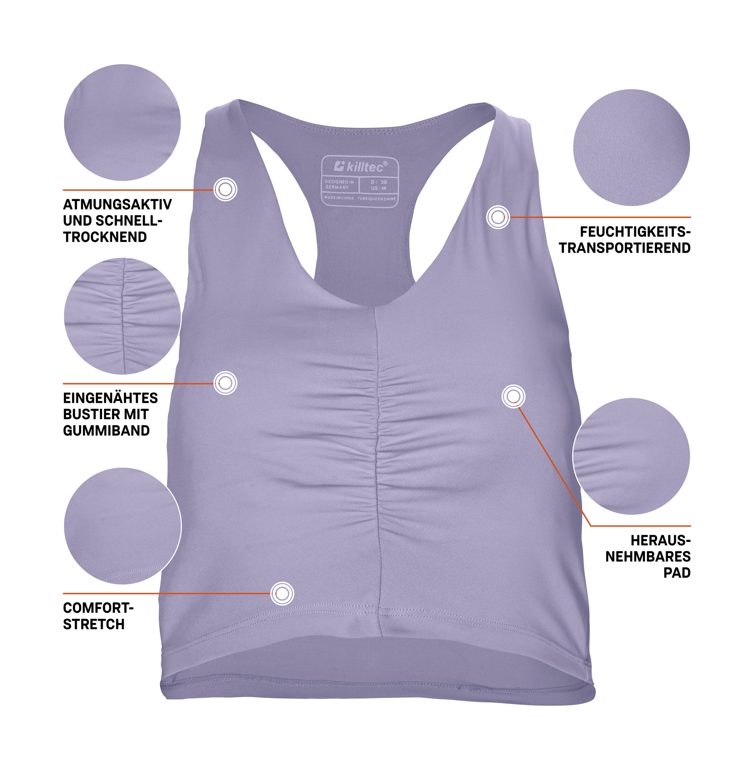 Killtec Funktionstop »KOS 170 WMN TP« Atmungsaktiv, schnelltrocknend, Comfort-Stretch, herausnehmbare Pads