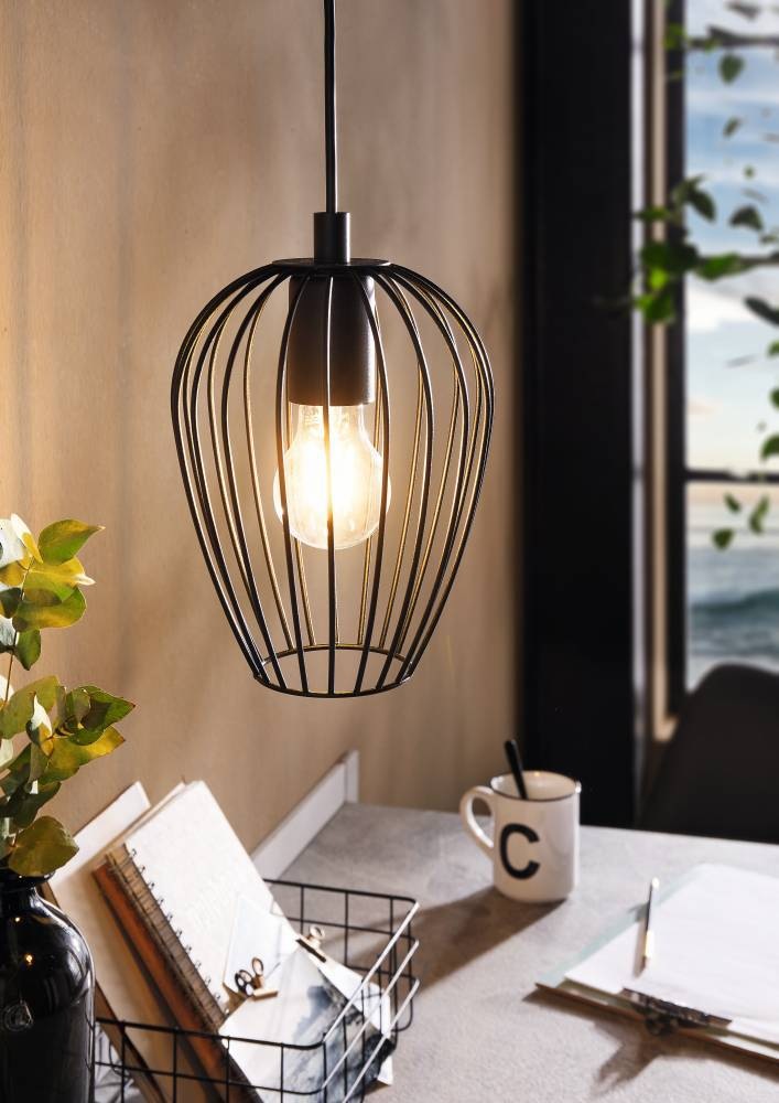 EGLO Pendelleuchte »NEWTOWN Pendellampe, schwarz, Stahl, E27, Hängeleuchte, 1 flammig«, 1 flammig, Leuchtmittel E27 | ohne Leuchtmittel, Hängelampe, Schlicht, Vintage, Retro, Wohnzimmer, Esszimmer, 110x16cm