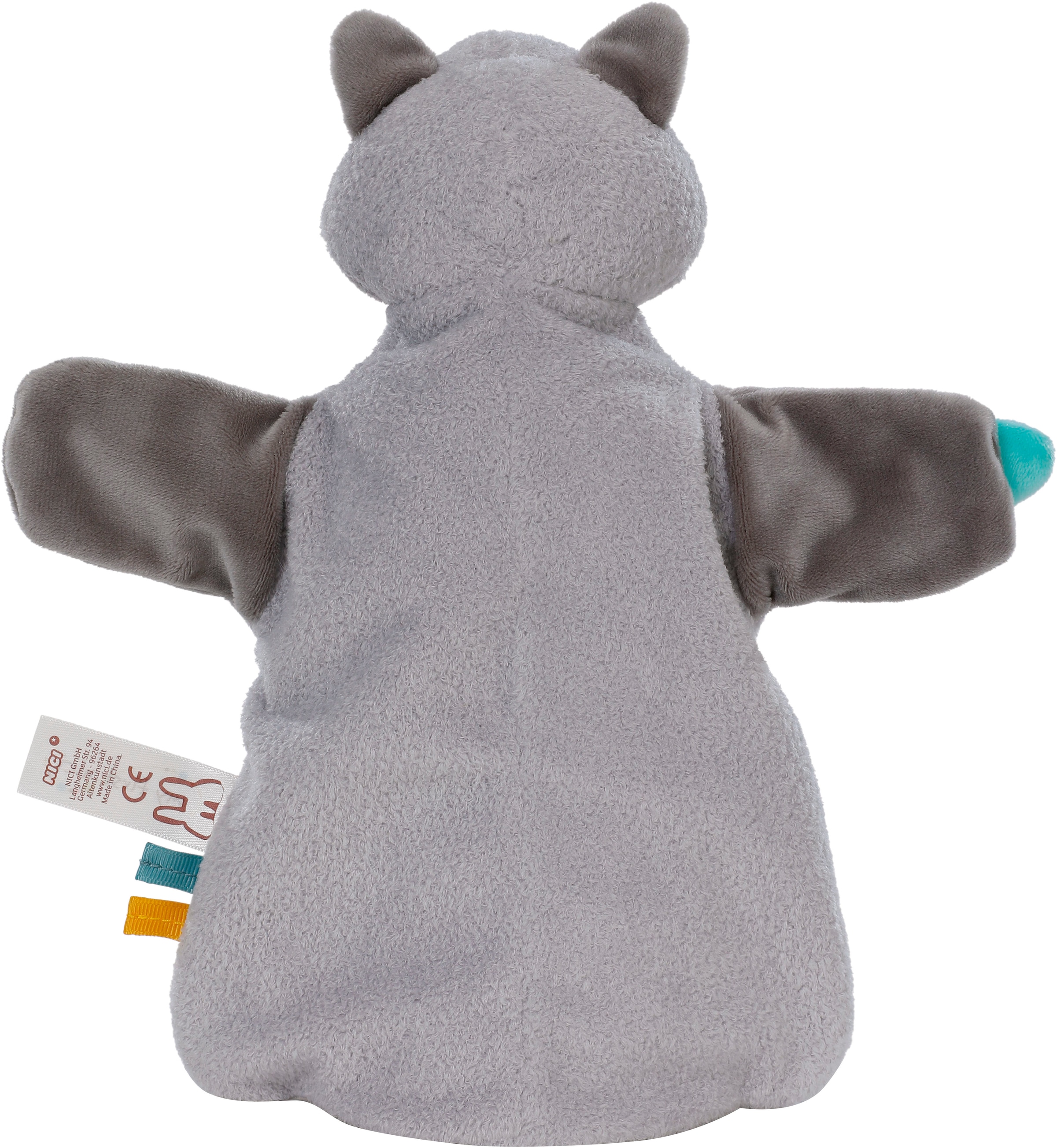 Nici Schmusetuch »My first NICI, Handpuppe Waschbär 2in1 26x25 cm«, sanfte Materialmix aus glattem und geripptem Plüsch