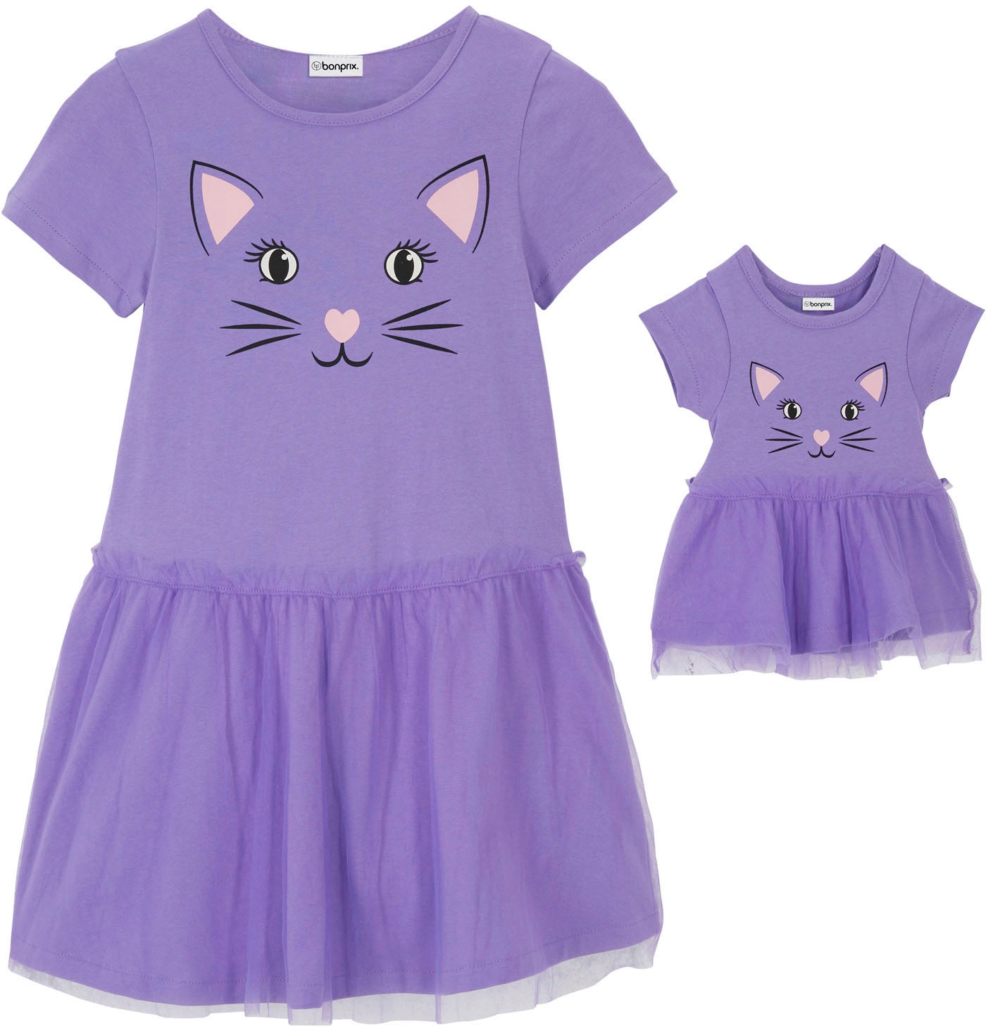 bonprix Midikleid aus Baumwolle und Polyester, Regular Fit, mit Tüll-Detail am Rock