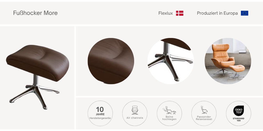 FLEXLUX Fußhocker »Fußhocker More, Beinstütze, Entspannung. Ergonomisch. Komfort«, Scandi Design, Robuster Alu Fuß, Pflegeleicht, Stoff oder Echtleder