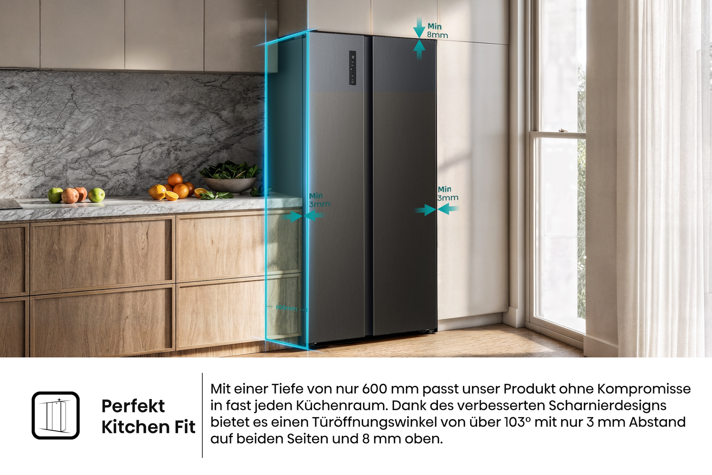 Hisense Side-by-Side »RS3P538NAFE« 178,6 cm hoch 91,1 cm breit einfacher Side by Side mit Premium-Ausstattung
