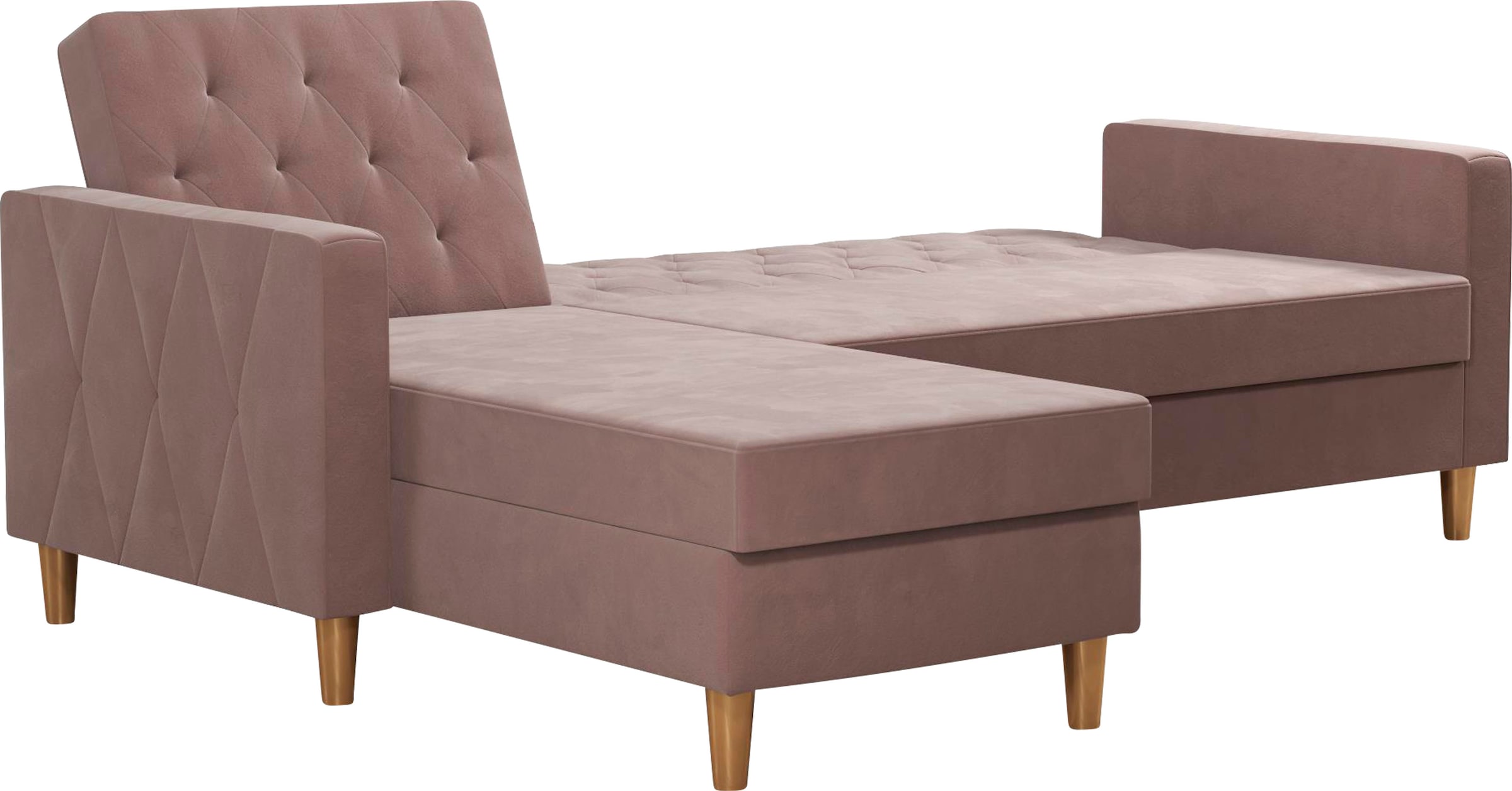 Cosmo Living Ecksofa »Liberty«, mit Schlafffunktion, Recamiere mit Stauraum beidseitig montierbar