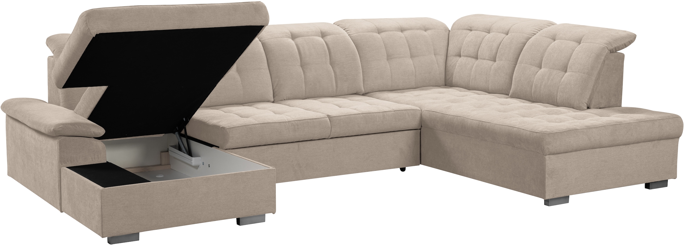 WERK2 Wohnlandschaft »Kordula-New Multifunktion Couch, Breite 332cm, U-Form«, Sofa in U-Form mit Schlaffunktion & Bettkasten, Schlafcouch