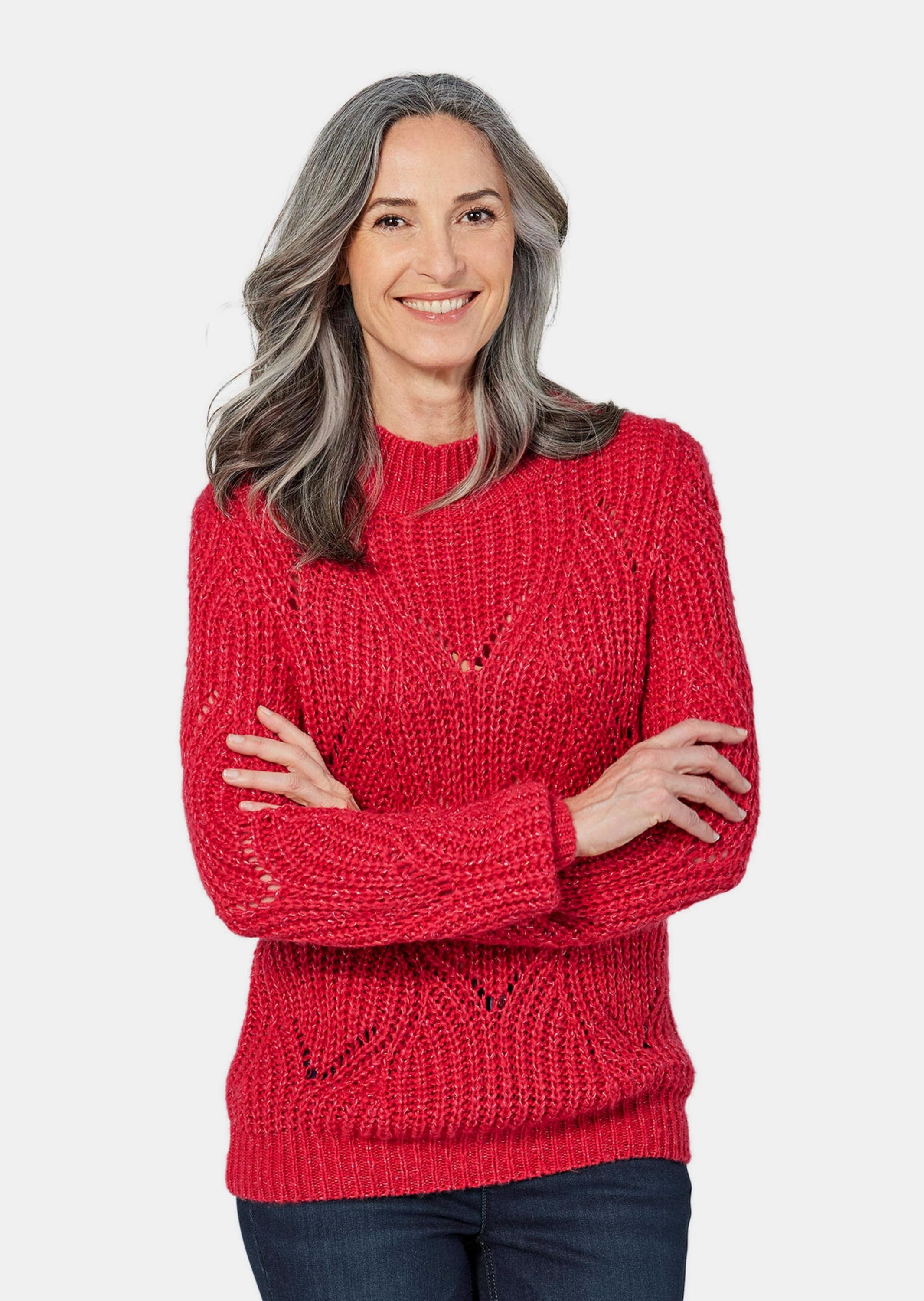GOLDNER Rundhalspullover »Strickpullover mit Ajourmuster«