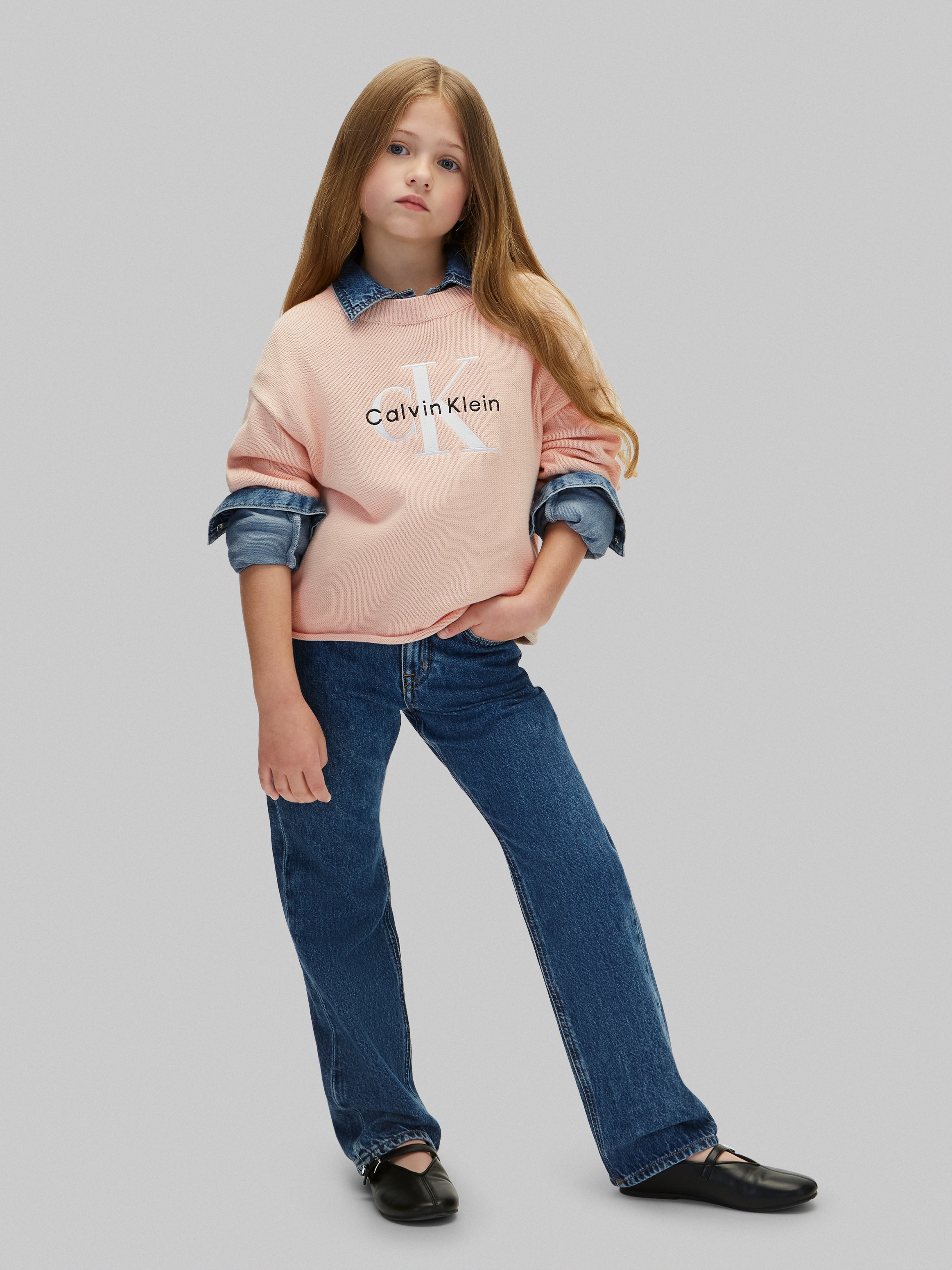 Calvin Klein Jeans Strickpullover Rundhalsausschnitt, Regular Fit, große Stickerei