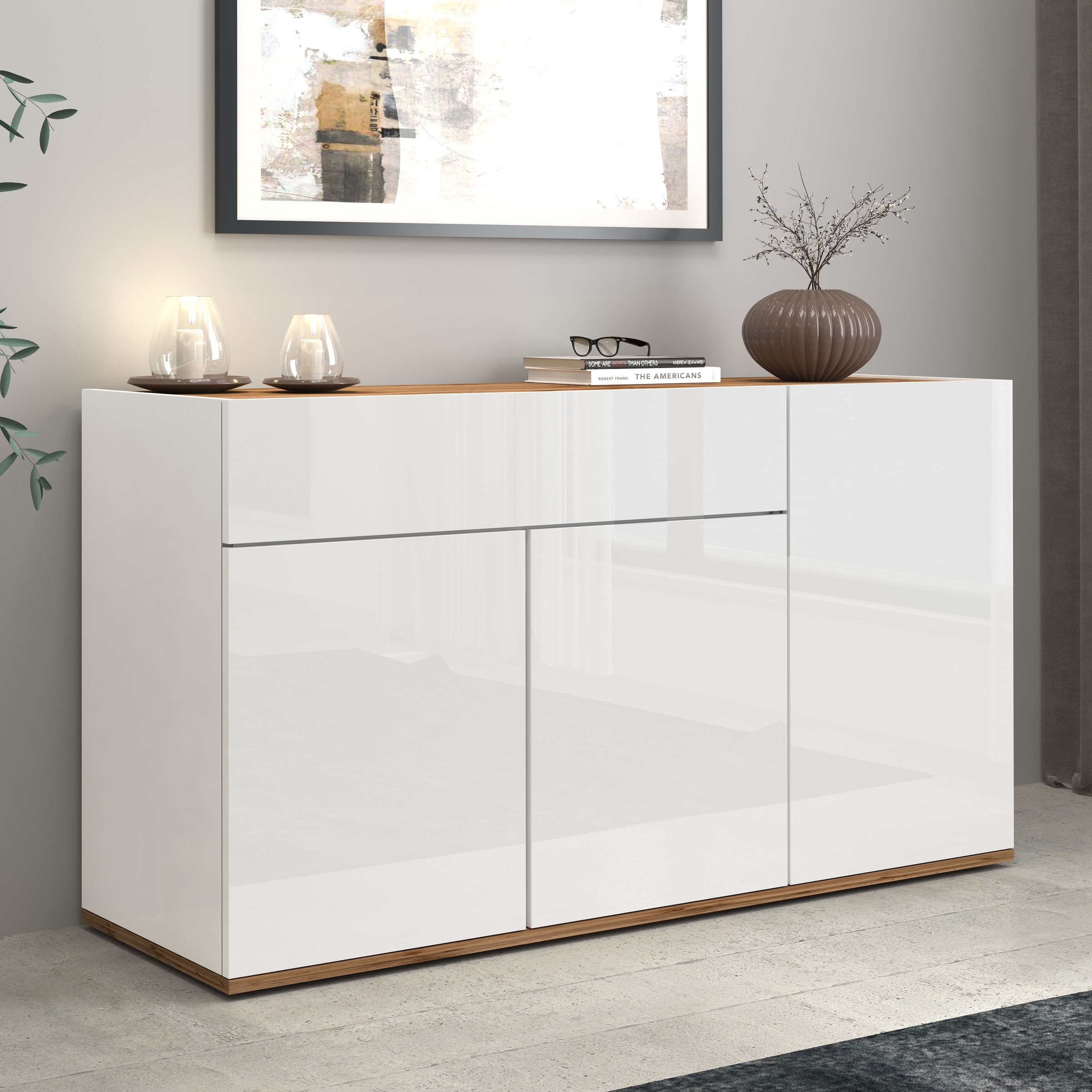 INOSIGN Sideboard »Garda, Kommode, Schrank, Kredenz«, 3 Türen, 1 Schublade, grifflos Breite 120,1 cm