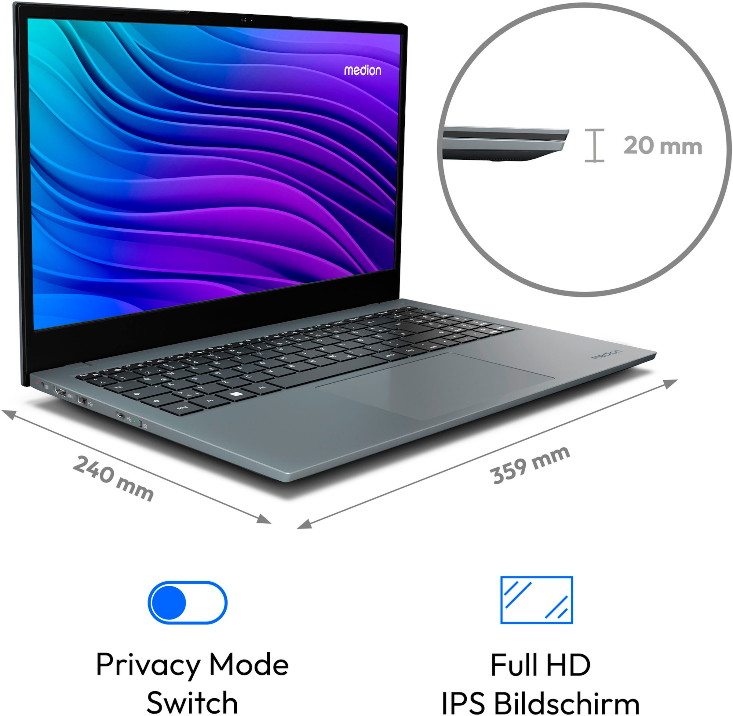 Medion® Notebook »E15433«, 39,6 cm, / 15,6 Zoll, Intel, Core i5, Iris Xe Graphics, 512 GB SSD