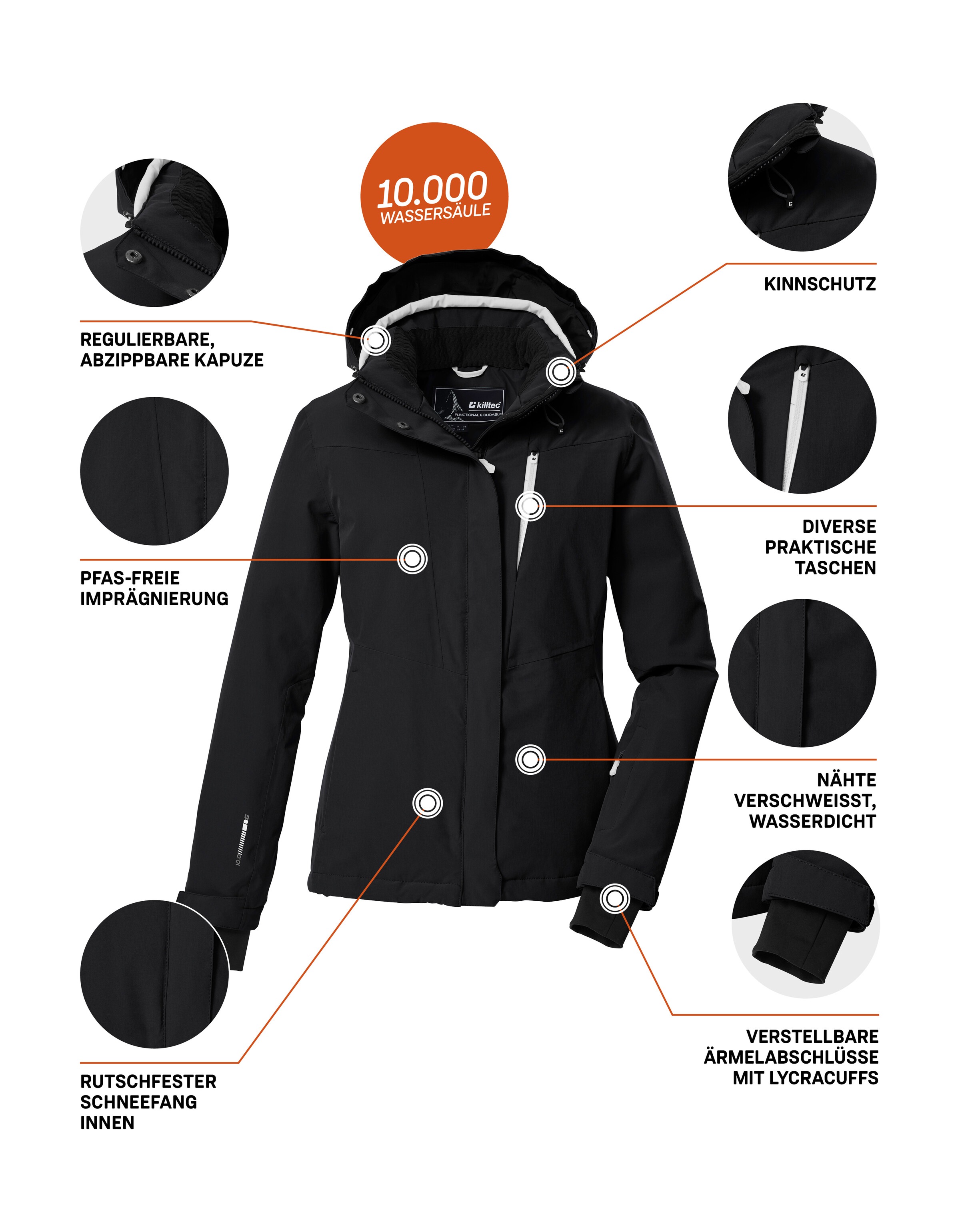 Killtec Skijacke »KSW 25 WMN SKI JCKT« Atmungsaktive, wasserdichte Skijacke mit abnehmbarer Kapuze