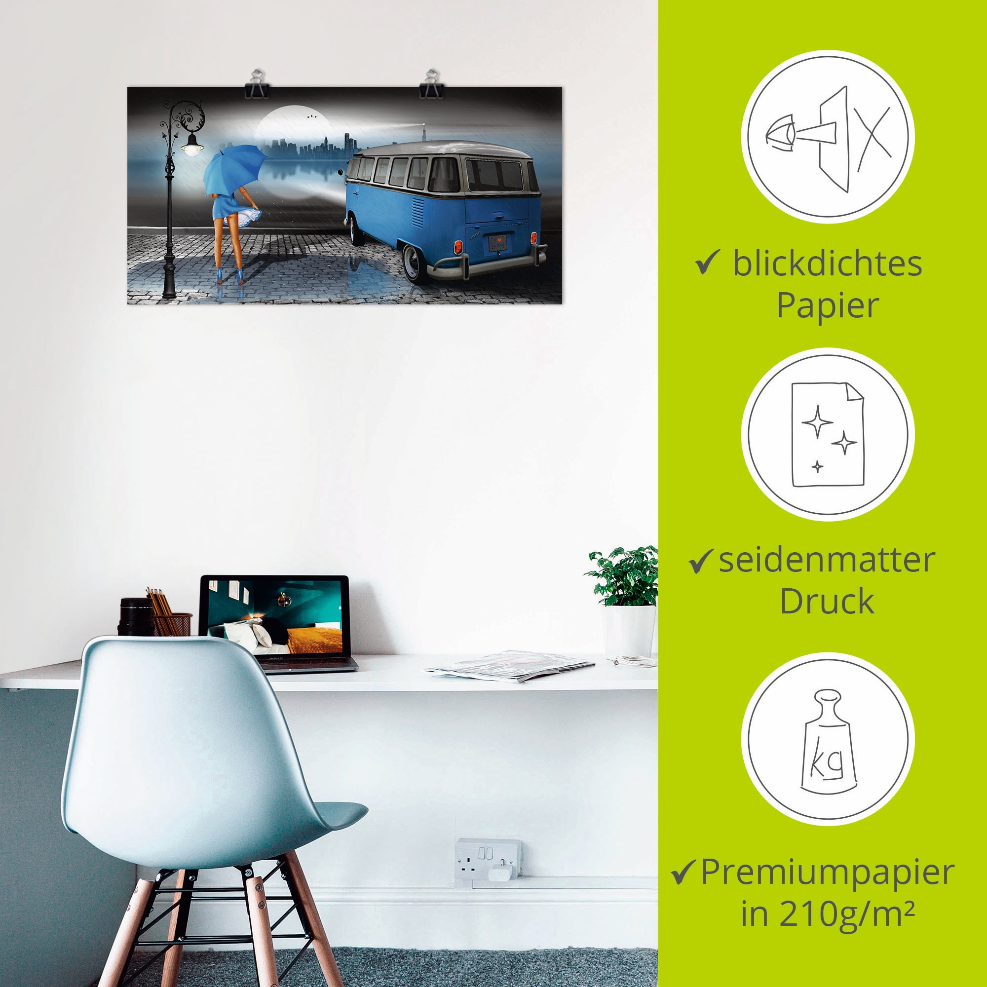 Artland Wandbild »Regennacht in Blau mit Bulli T1« Auto 1 Stk. tlg. als Leinwandbild, Poster in verschied. Größen