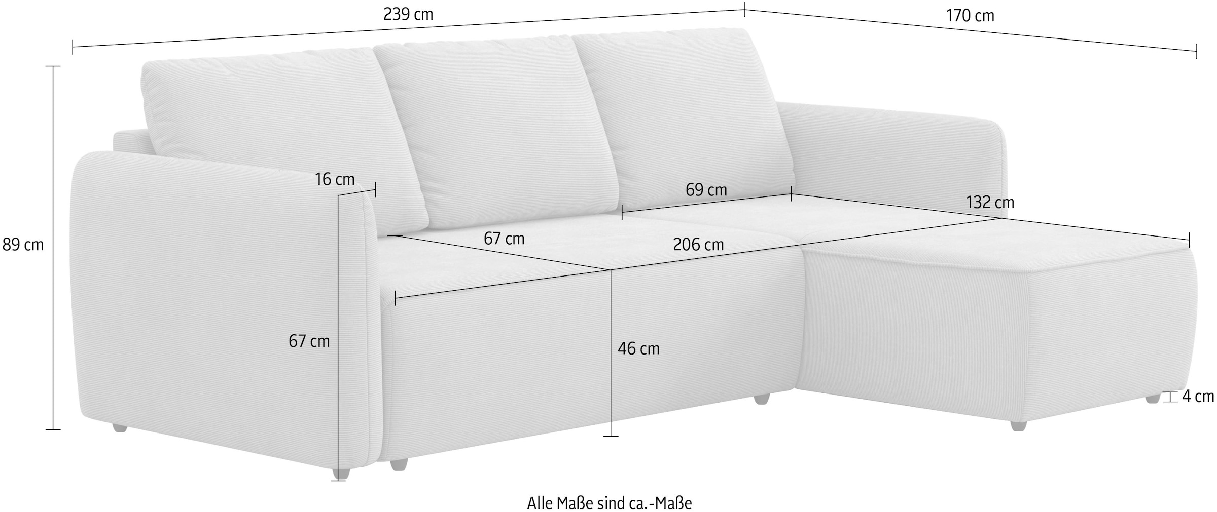 COTTA Ecksofa »Flow L-Form, Breite 239 cm« wahlweise mit Bettfunktion