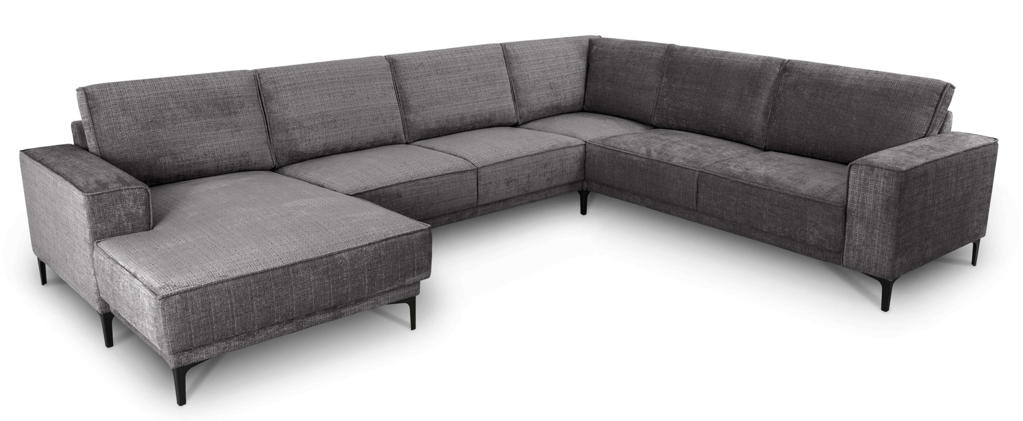 Places of Style Wohnlandschaft »XXL Sofa Oland, Struktur, Flachgewebe, Luxus-Microfaser, Boucle«, U-Form, 342 cm, Wellenunterfederung, Skandi-Design, Metallfüße