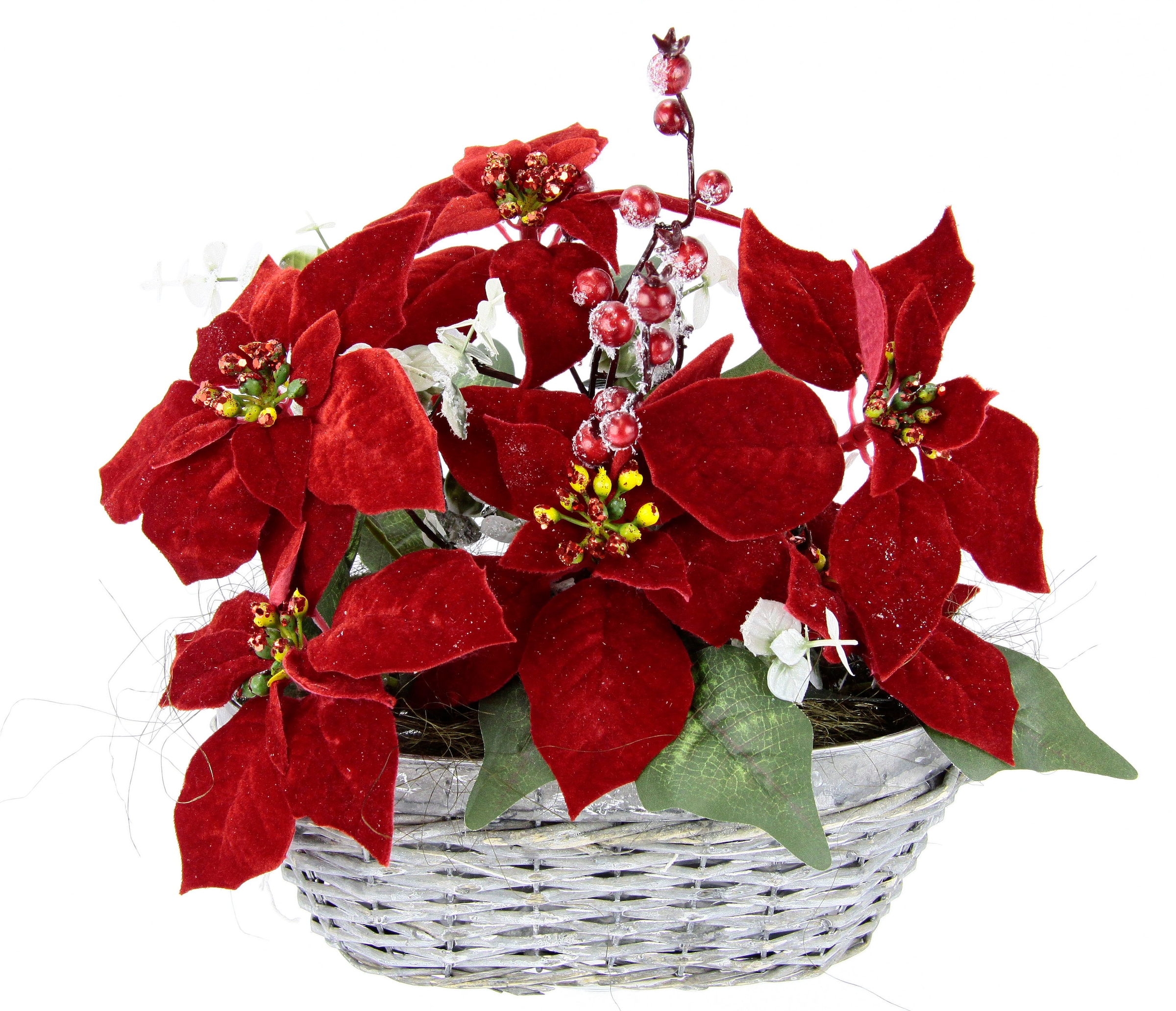 I.GE.A. Kunstblume »Arrangement«, Poinsettia Beeren im Korb