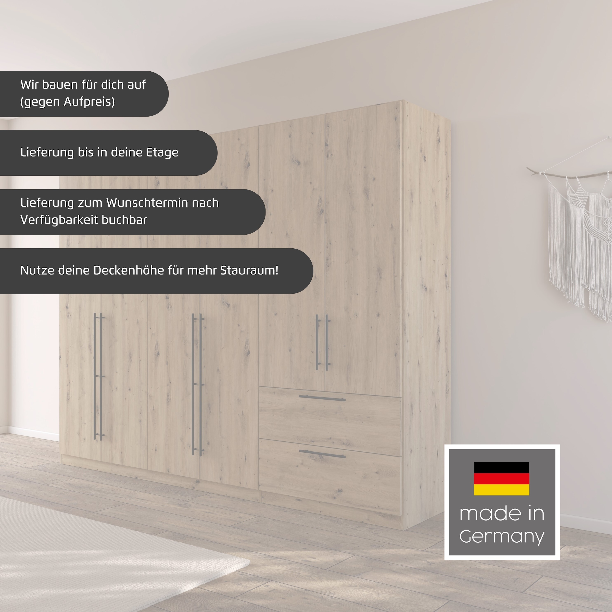 rauch Kleiderschrank »Drehtürenschrank Schrank Garderobe Wäscheschrank Schlafzimmer AVOLA«, (in 3 verschiedenen Ausstattungen BASIC/CLASSIC/PREMIUM), mit hochwertigen Stangengriffen in Schwarz aus Metall MADE IN GERMANY