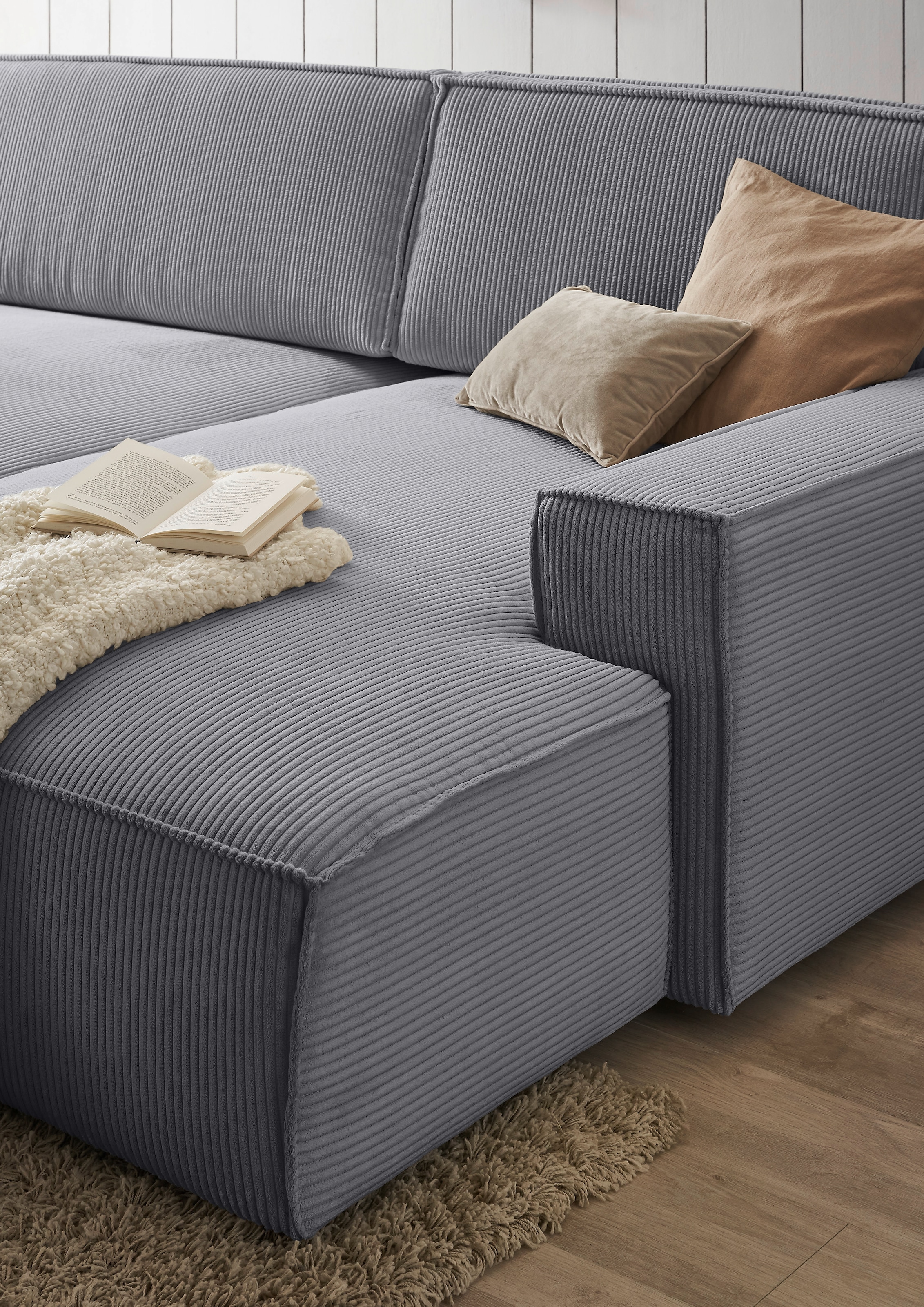 OTTO home Ecksofa »SHERWOOD XXL Cord 284, Big-Sofa L-Form, tiefe Sitzfläche 95 cm« Recamiere rechts/links, als Schlafsofa stellbar, Cord u. Leinenoptik