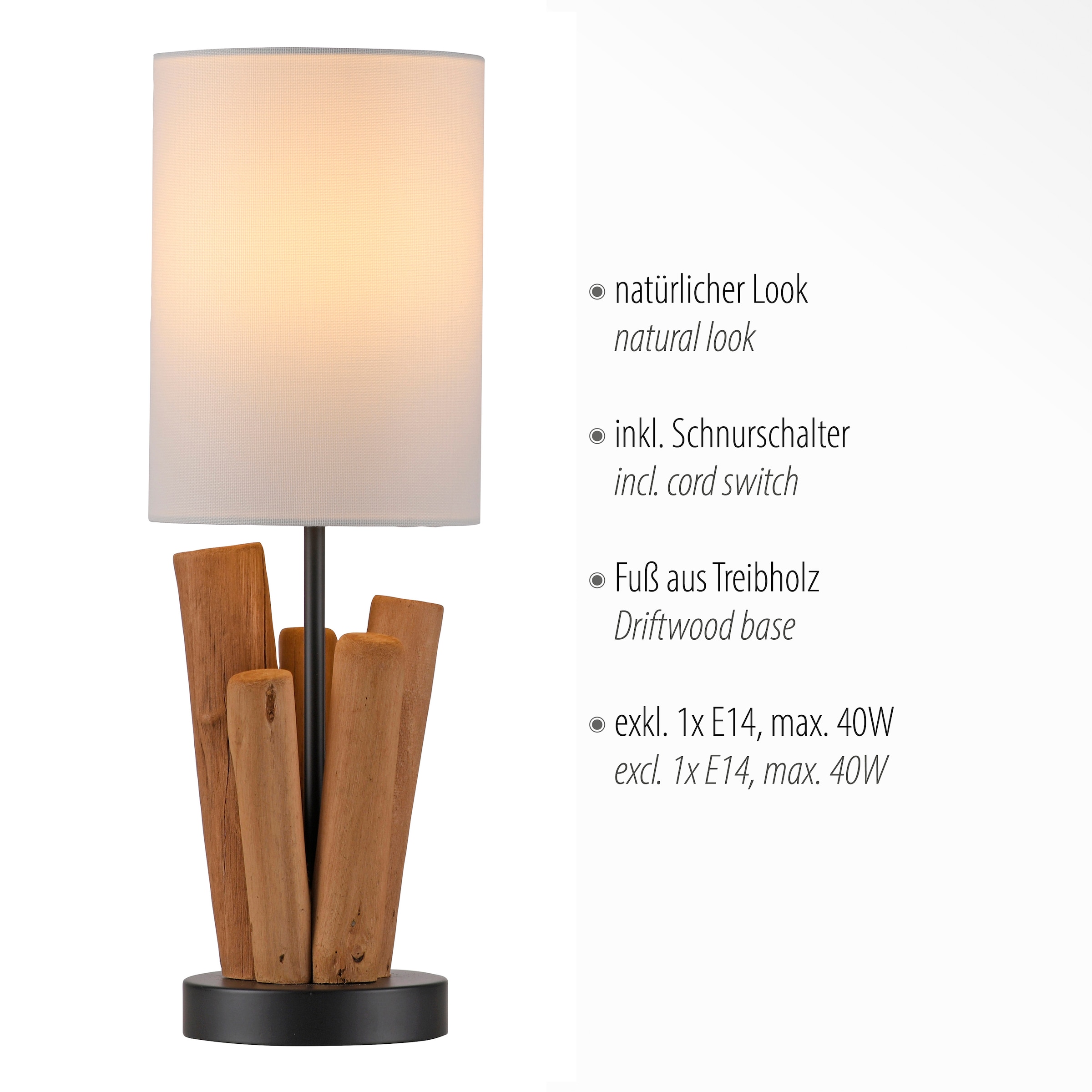 OTTO home Tischleuchte »Heddle« E14 1 Stk. Holz - Optik, Vintage Style, Schnurschalter, Tischlampe