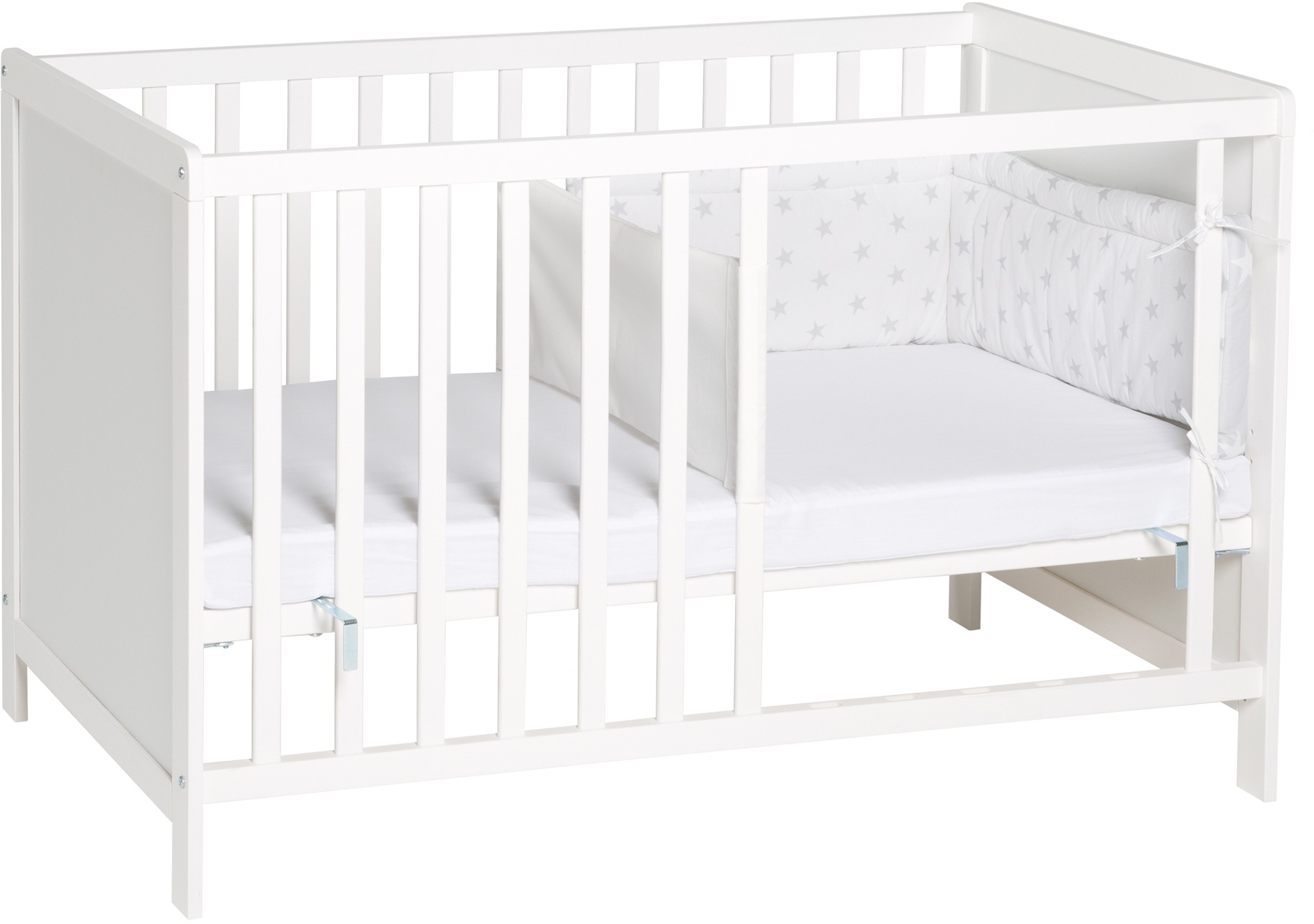 roba® Babybett »Multifunktionsbett mit Beistellfunktion«, (7 tlg.), Lattenrost, Matratze, Nestchen, Bettverkleinerer, Himmel, Himmelstange