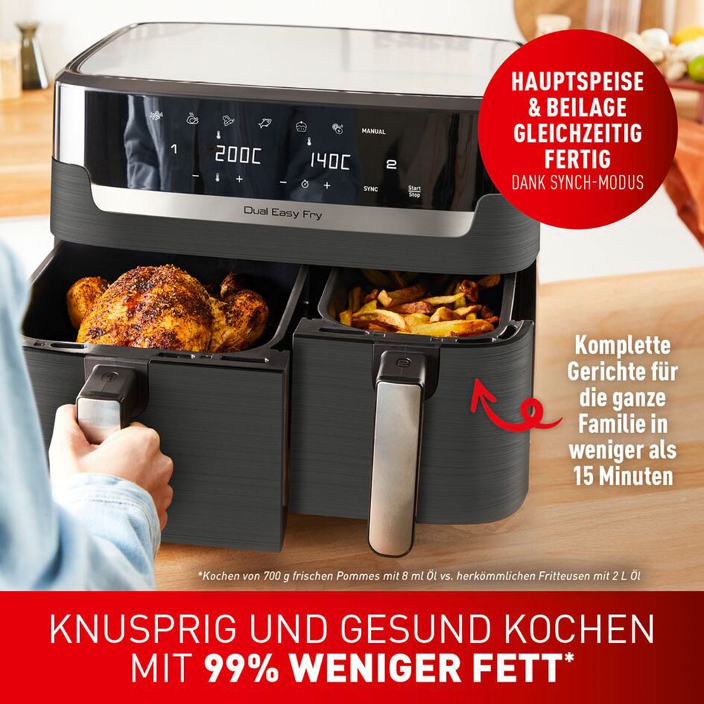 Tefal Heißluftfritteuse »EY905B Dual Easy Fry & Grill«, 2700 W, Doppelkammer Heissluftfritteuse, inkl. Hamburger Presse, EY905B