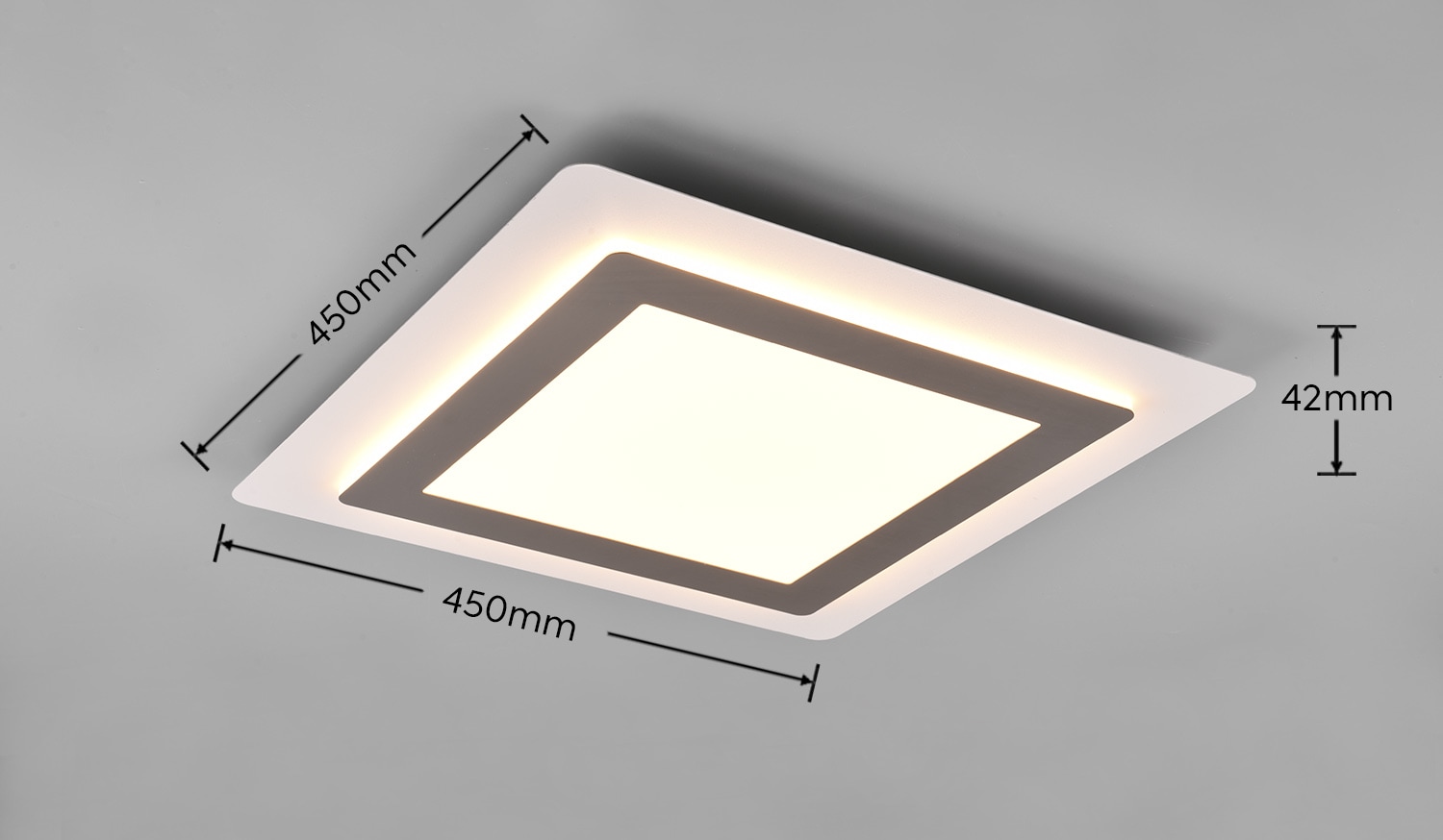 TRIO Leuchten LED Deckenleuchte »MORGAN, quadratische Deckenlampe 45x45cm, dimmbar, CCT, Memoryfunktion« LED-Board 1 Stk. warmweiß - kaltweiß Nachtlicht, Timer, 46W 6000 Lumen, 2700-6500 Kelvin, mit Fernbedienung