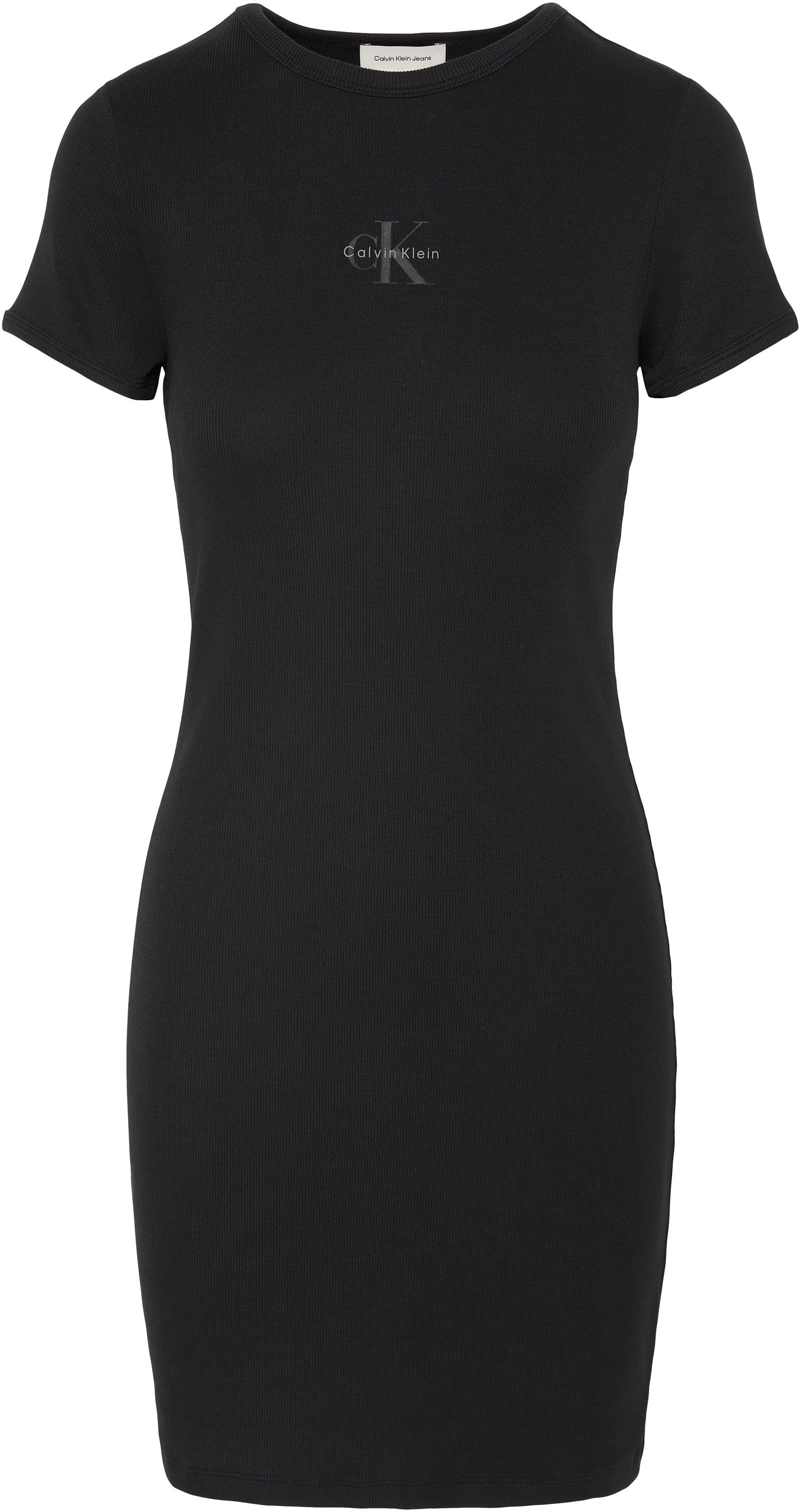 Calvin Klein Jeans Minikleid »MONOLOGO BABY RIB MINI DRESS« Ohne Tasche Figurbetonte Passform mit Rundhalsausschnitt