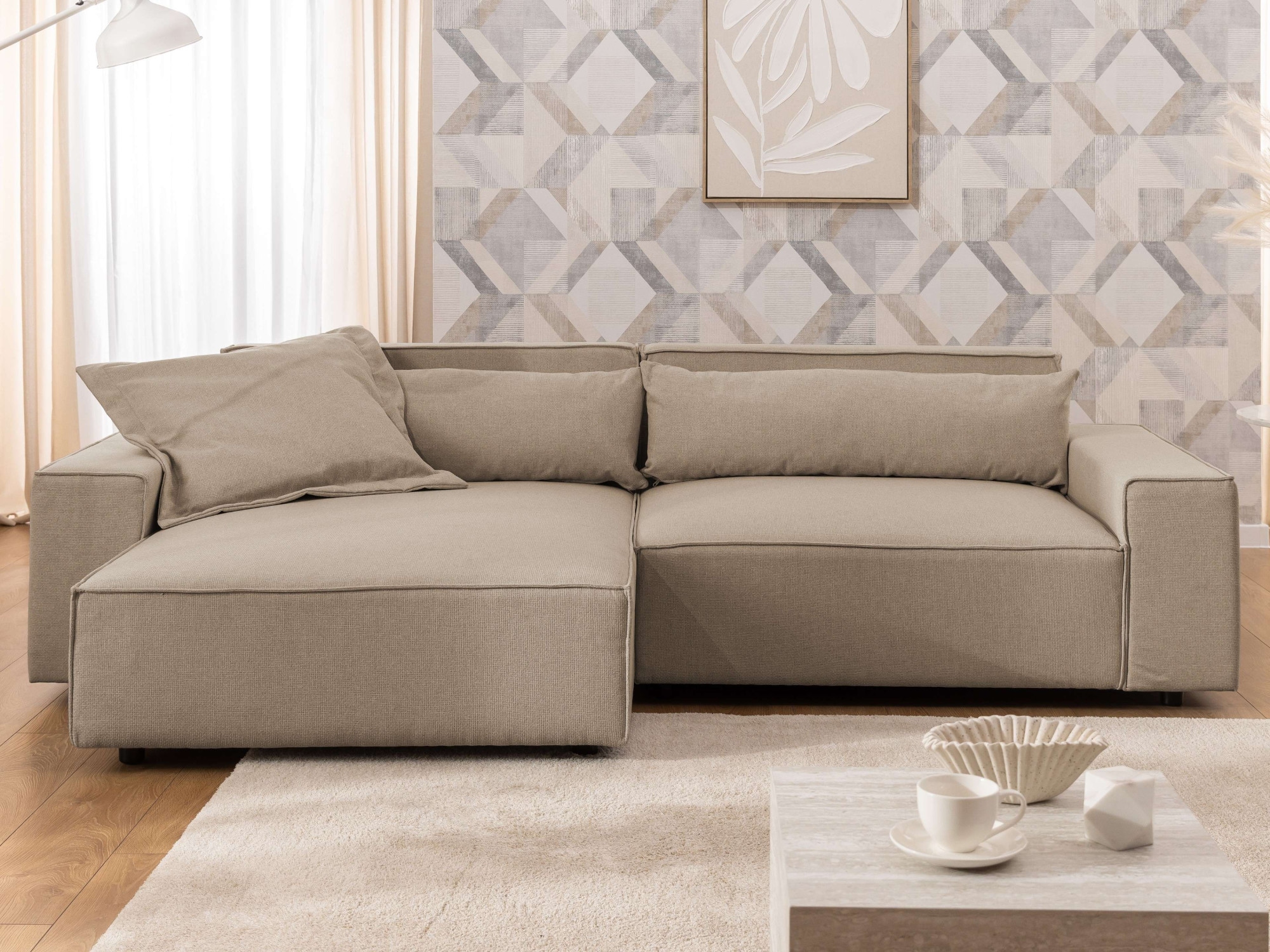 OTTO home Ecksofa »KINLEE Design-Sofa mit Recamiere rechts/links, Maße B/T/H 251/144/70cm« L-Form mit Wellenunterfederung, ohne Bettfunktion, modern und beguem