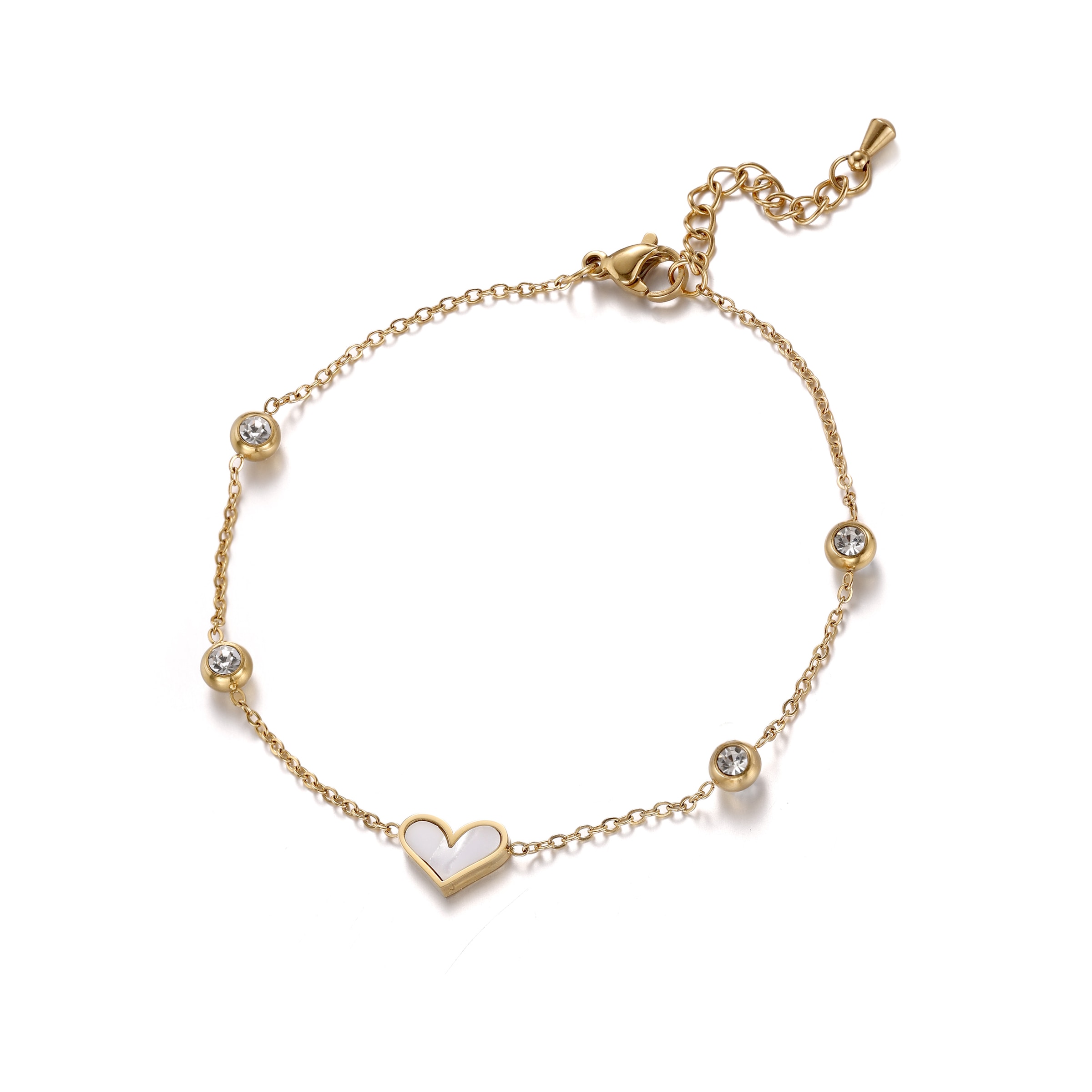 Firetti Armband »Schmuck Geschenk Edelstahl Armschmuck Ankerkettenglieder Liebe Herz« mit Zirkonia (synth.), Naturstein - mit Perlmutt