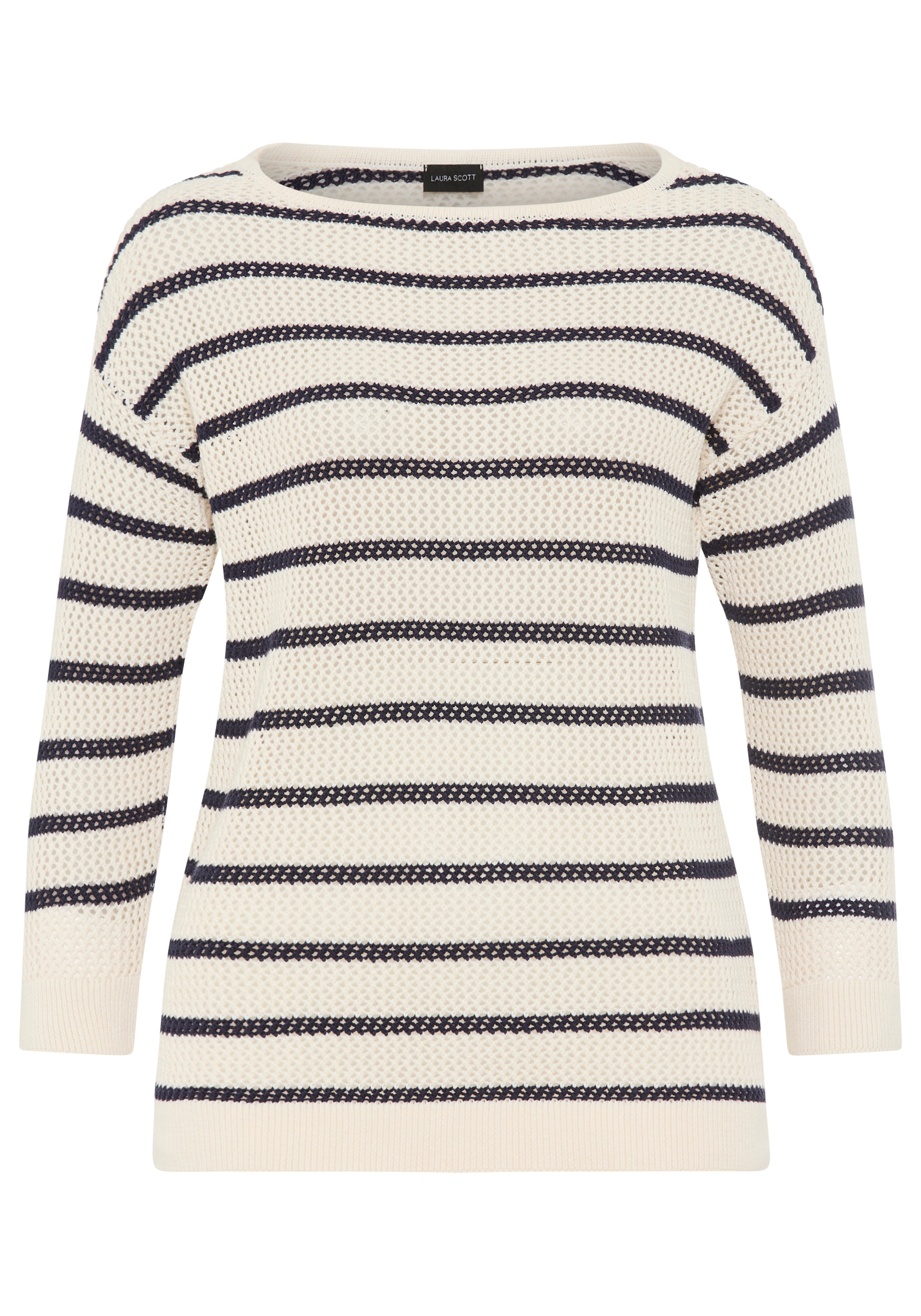 Laura Scott 3/4 Arm-Pullover leichter Sommerpullover aus modernem Lochstrick