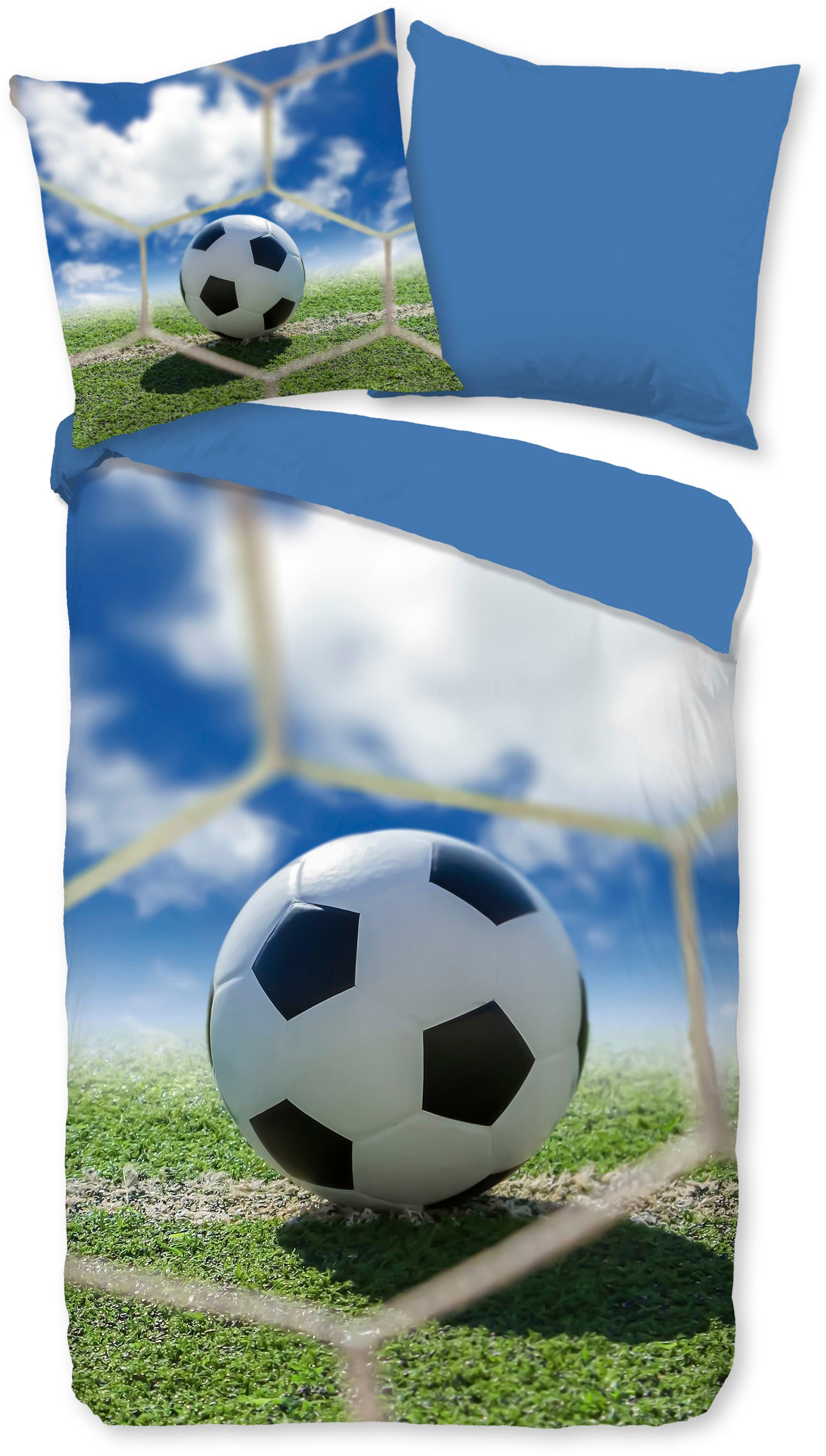 good morning Kinderbettwäsche »Maurits« 2 Stk. tlg. Baumwolle, Renforcé, Wendeoptik, Kind, Junge, Fußball, blau