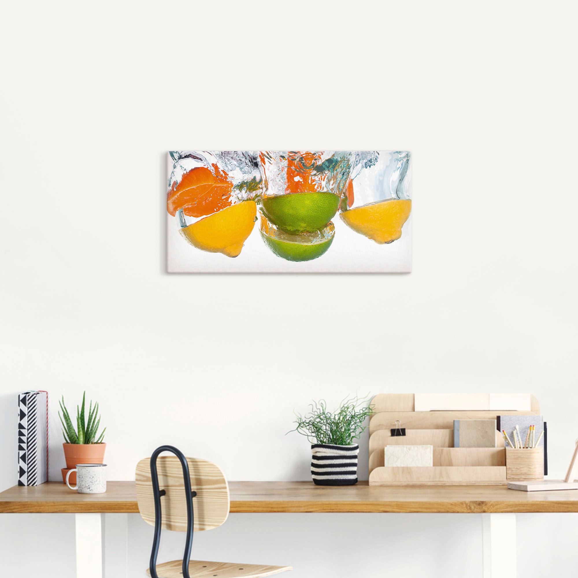 Artland Wandbild »Zitrusfrüchte fallen in klares Wasser«, Lebensmittel, (1 St.), als Leinwandbild, Poster, Wandaufkleber in verschied. Größen