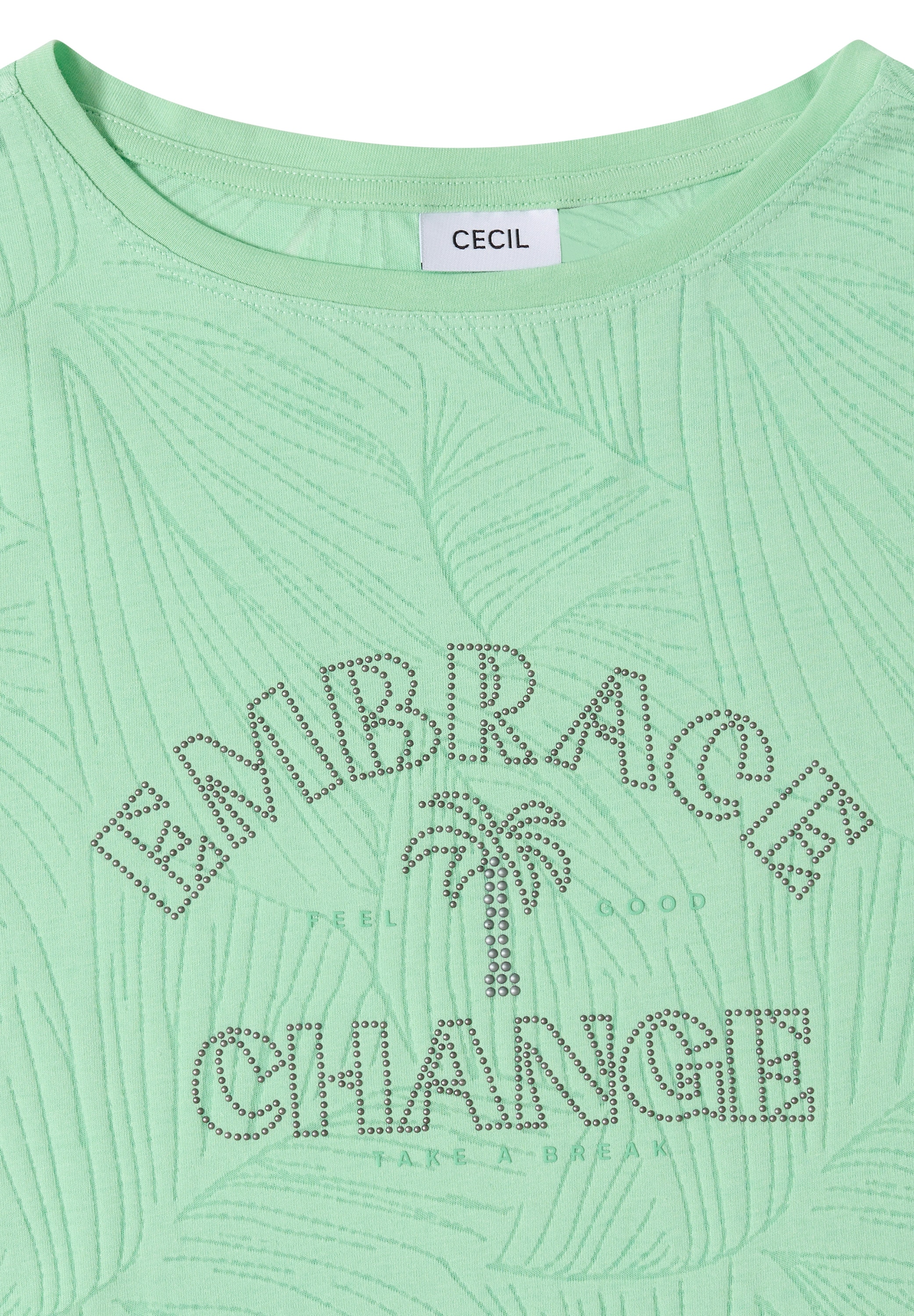 Cecil Rundhalsshirt Sommershirt im Ausbrenner-Look mit Wording