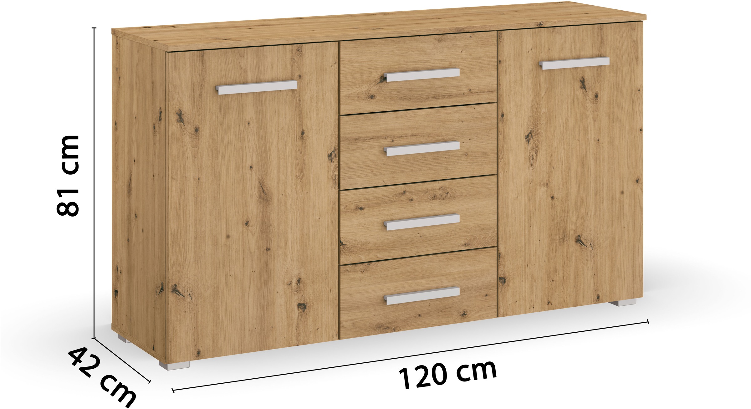 rauch Schubkastenkommode »Sideboard Kommode Kombikommode KOLUNA mit Dekorfront« Breite 120 cm,  vier große Schubladen, mit insgesamt 4 Einlegeböden MADE IN GERMANY