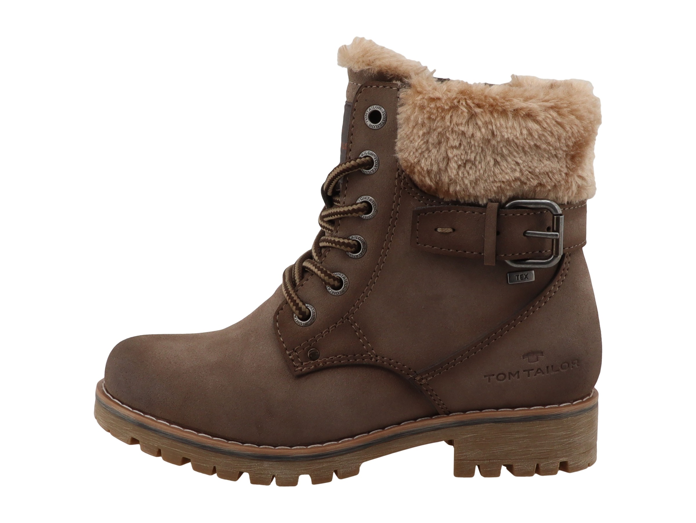 TOM TAILOR Winterstiefelette  Blockabsatz, Schnürboots mit Fellimitat am Schaftrand