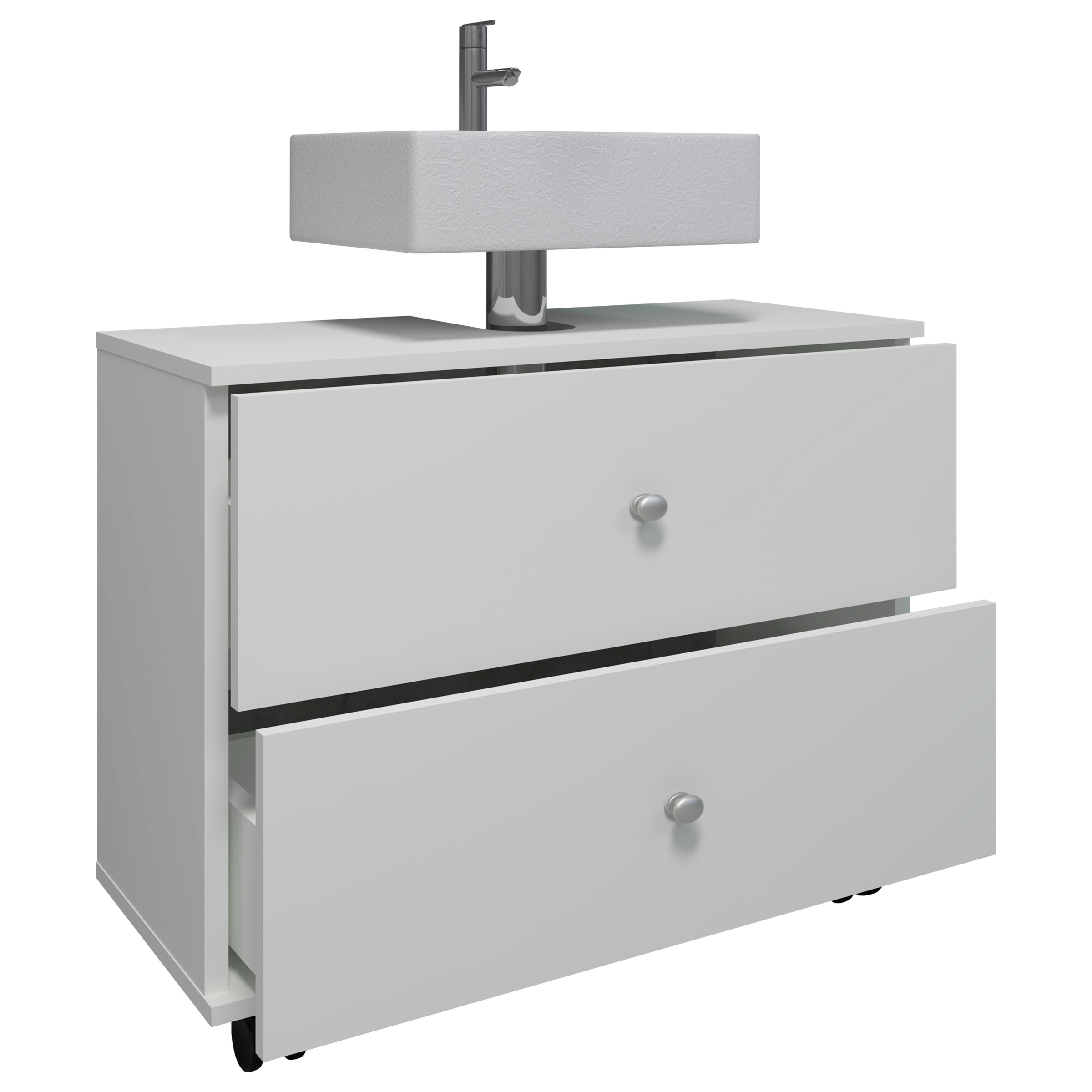 VCM Waschbeckenunterschrank »VCM Holz Waschbeckenunterschrank | Badschrank | Maße: H. 61 x B. 60 x T. 33 cm | 2 große Schubladen | 4 Rollen - Nilosi L«, (1 St.)