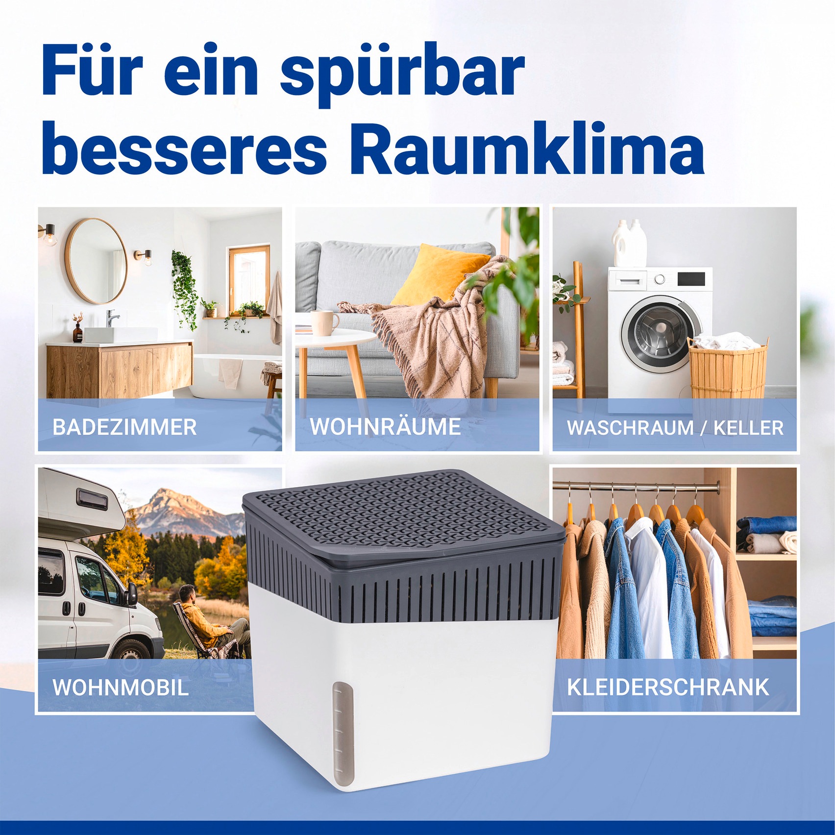 WENKO Luftentfeuchter »Modell Cube« für 80 m³ Räume Tank 1,6 l mit 2 x 1000 g Entfeuchter-Blöcken, für Räume bis 80 m³