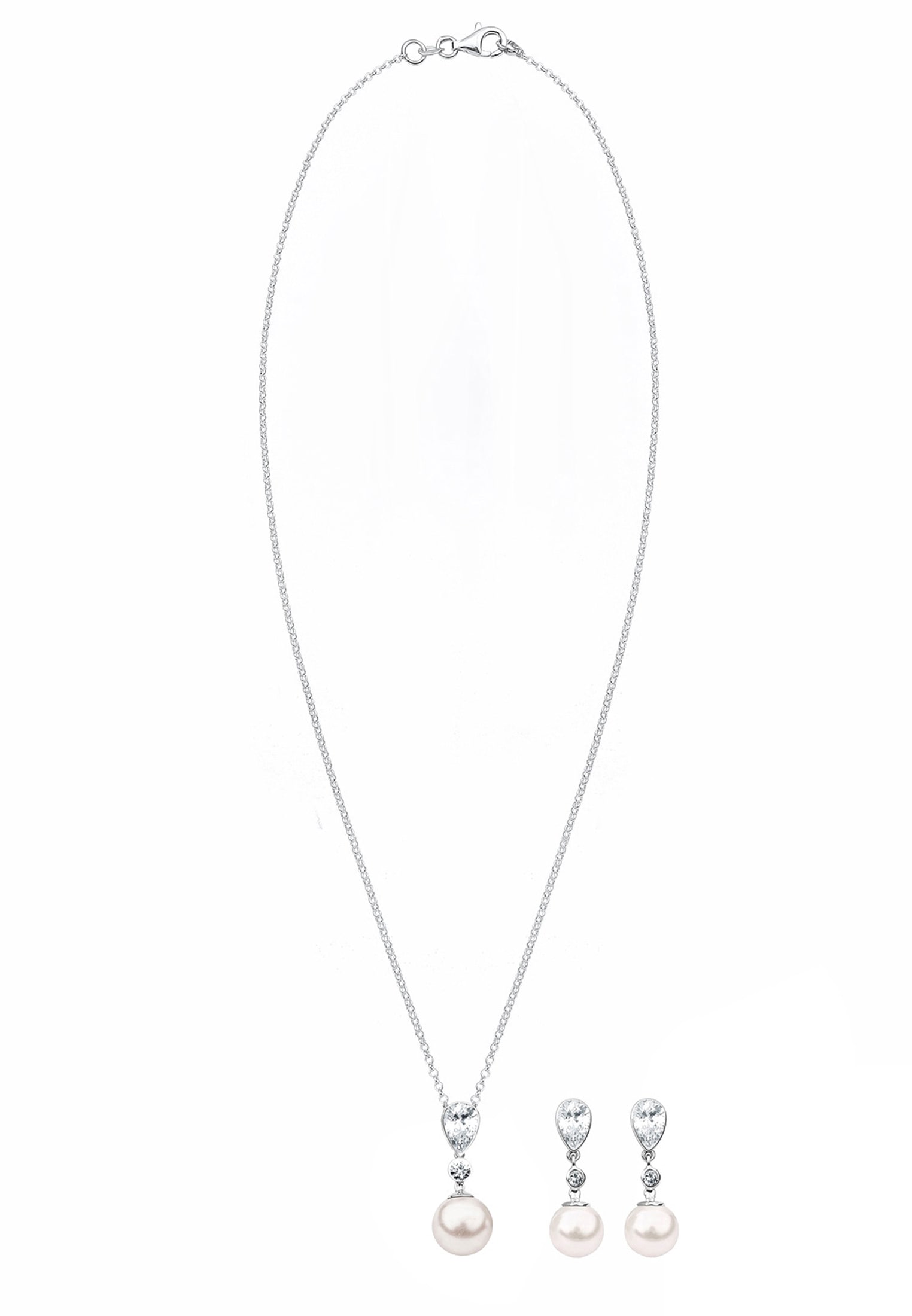 Nenalina Ohrring und Ketten Set »Schmuckset Synthetische Perle Zirkonia 925 Silber« ()