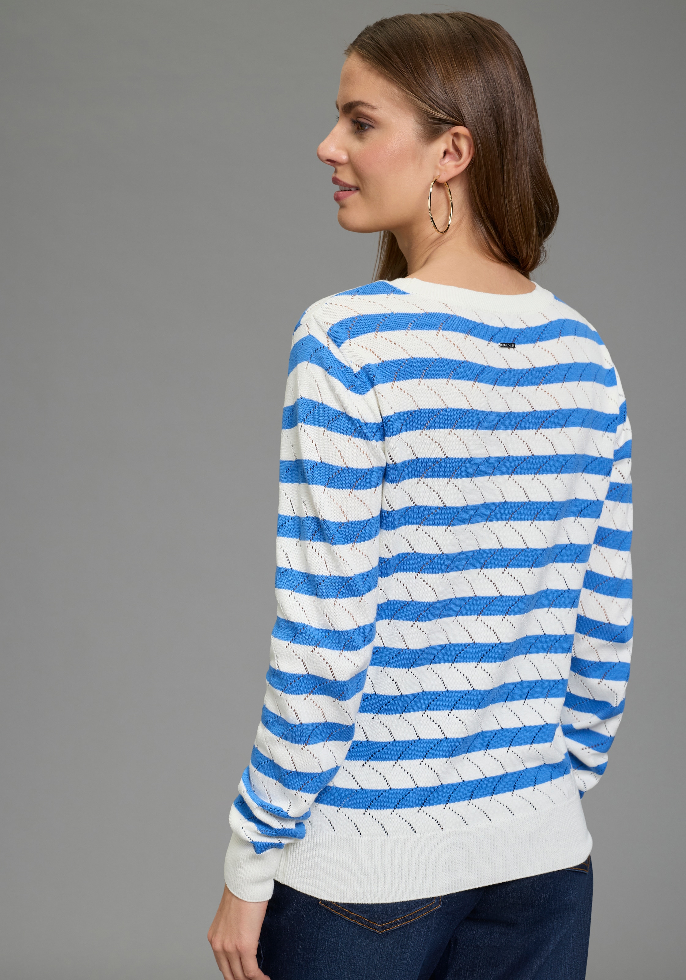 Laura Scott Ajourpullover leichter Übergangspullover mit moderner Struktur und Streifen