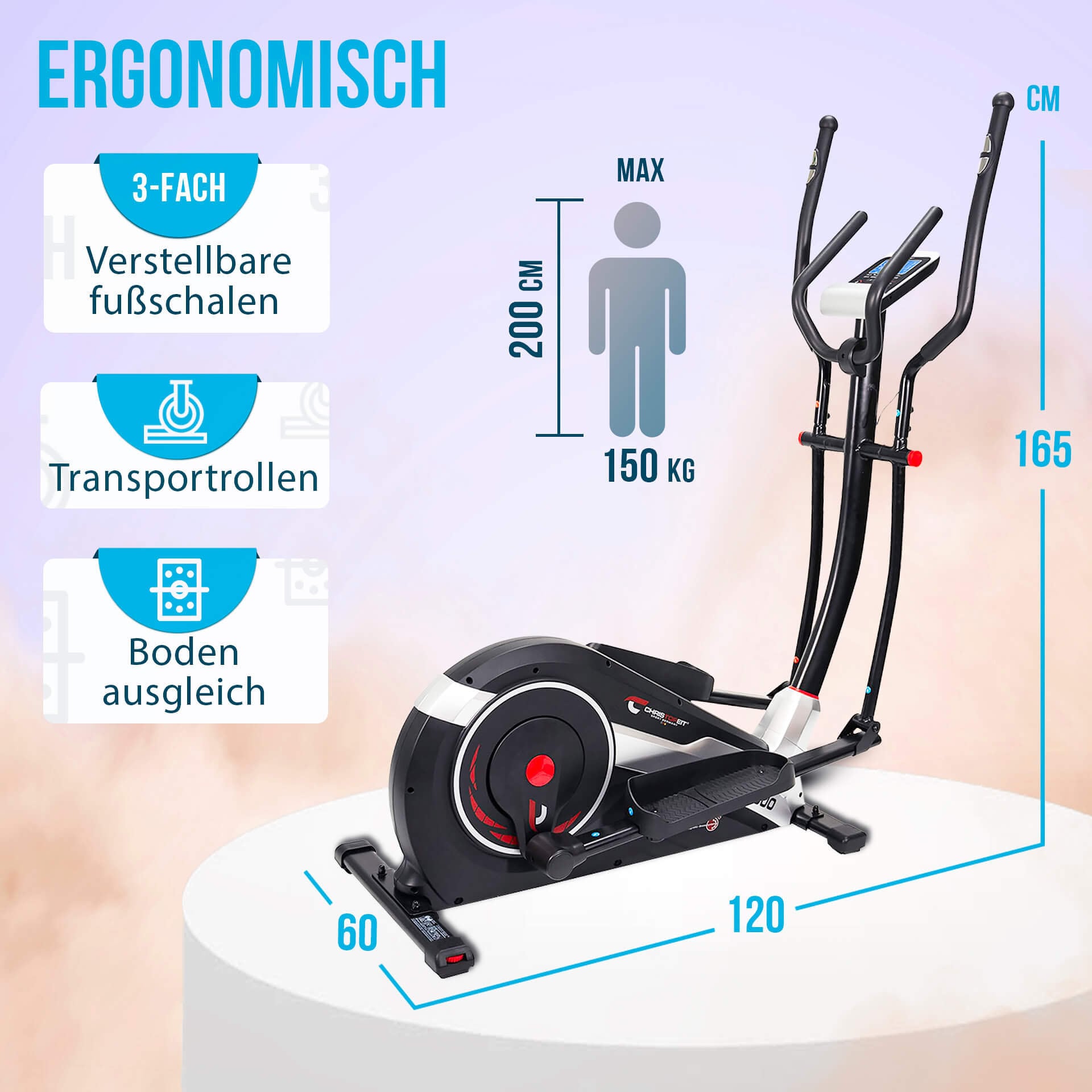 Christopeit Sport® Crosstrainer-Ergometer »AX 8000 inkl. Pulsgurt«, Schwungmasse ca. 8 kg, 24 Widerstandsstufen