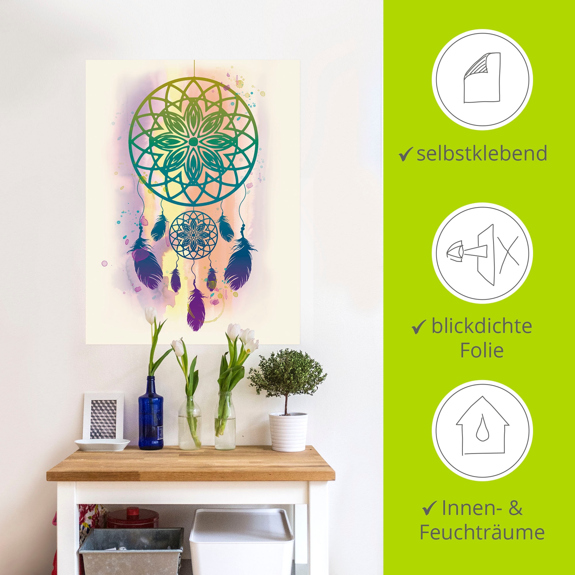 Artland Wandbild »Traumfänger Wasserfarbe«, Muster, (1 St.), als Leinwandbild, Poster, Wandaufkleber in verschied. Größen