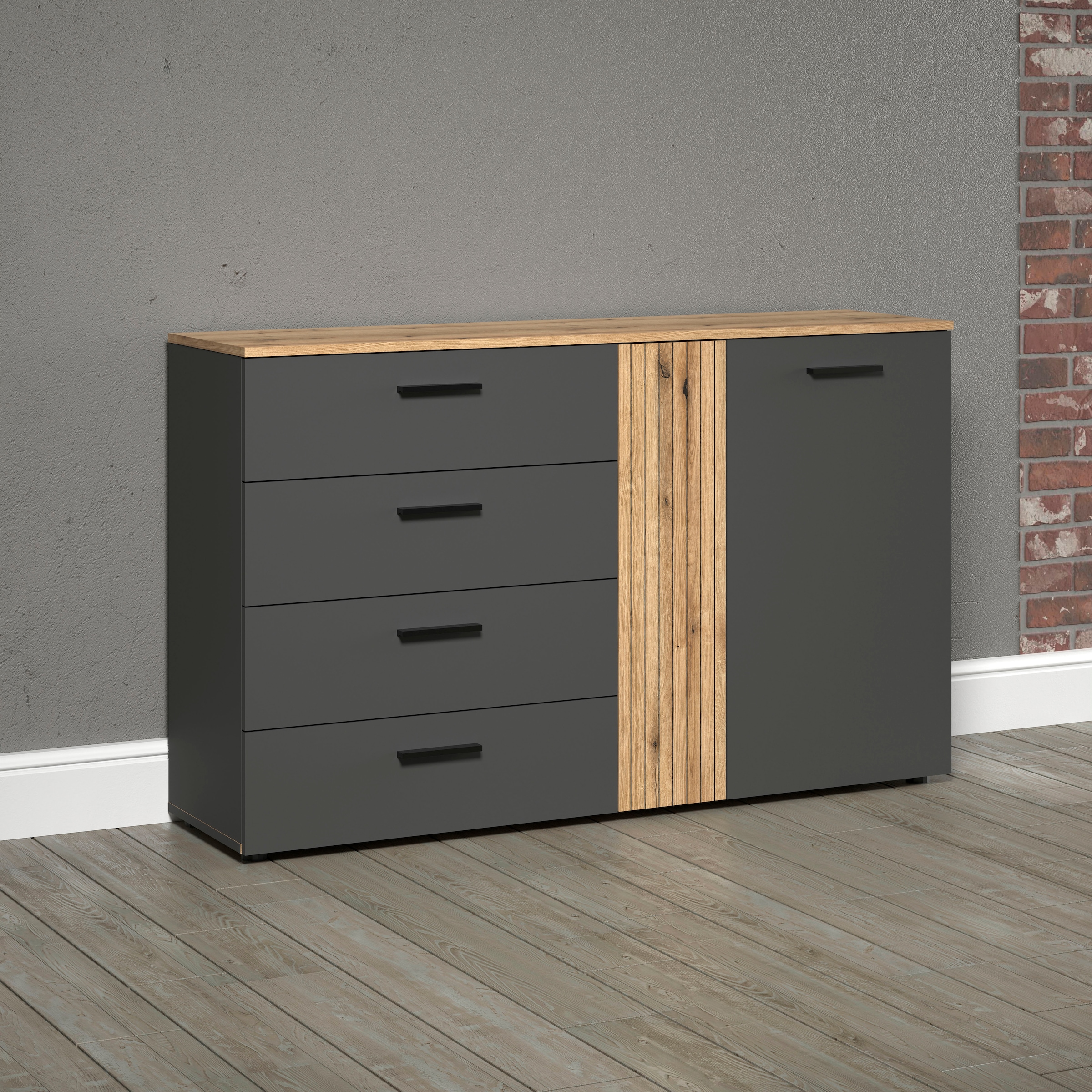 Home affaire Kommode »Estepona« 1 Stk. tlg. Sideboard mit voll ausziehbaren Schubladen - (B/T/H) 139/38/86 cm
