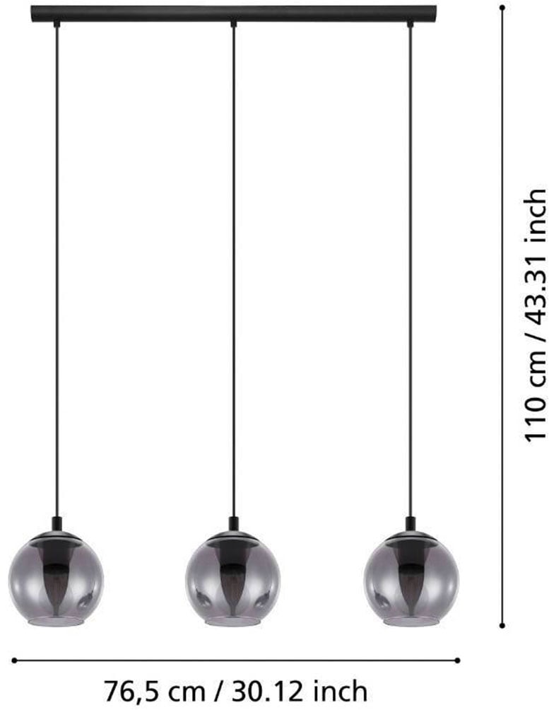 EGLO Pendelleuchte »ARISCANI«, 3 flammig, Leuchtmittel E27 | ohne Leuchtmittel, Lampe für Esstisch, Hängeleuchte, Rauchglas schwarz transparent, E27