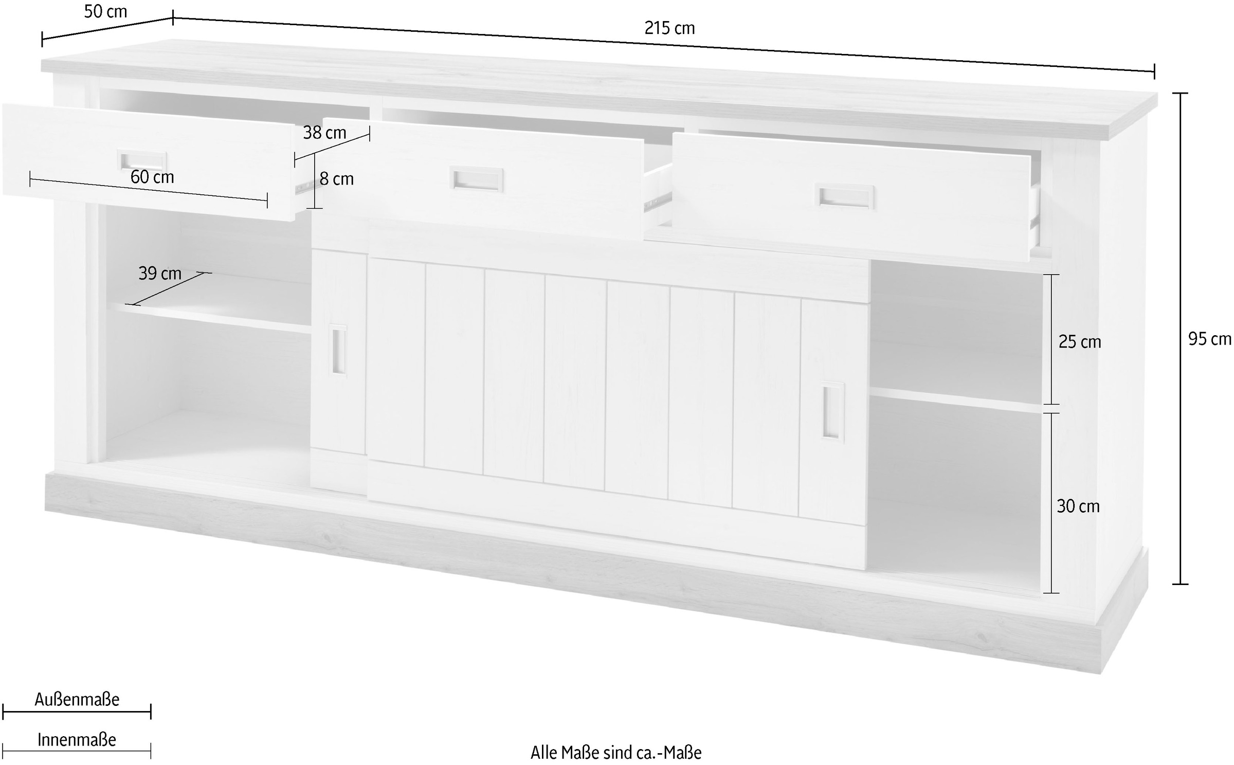 Home affaire Sideboard »ORLANDO«, Breite ca. 215 cm